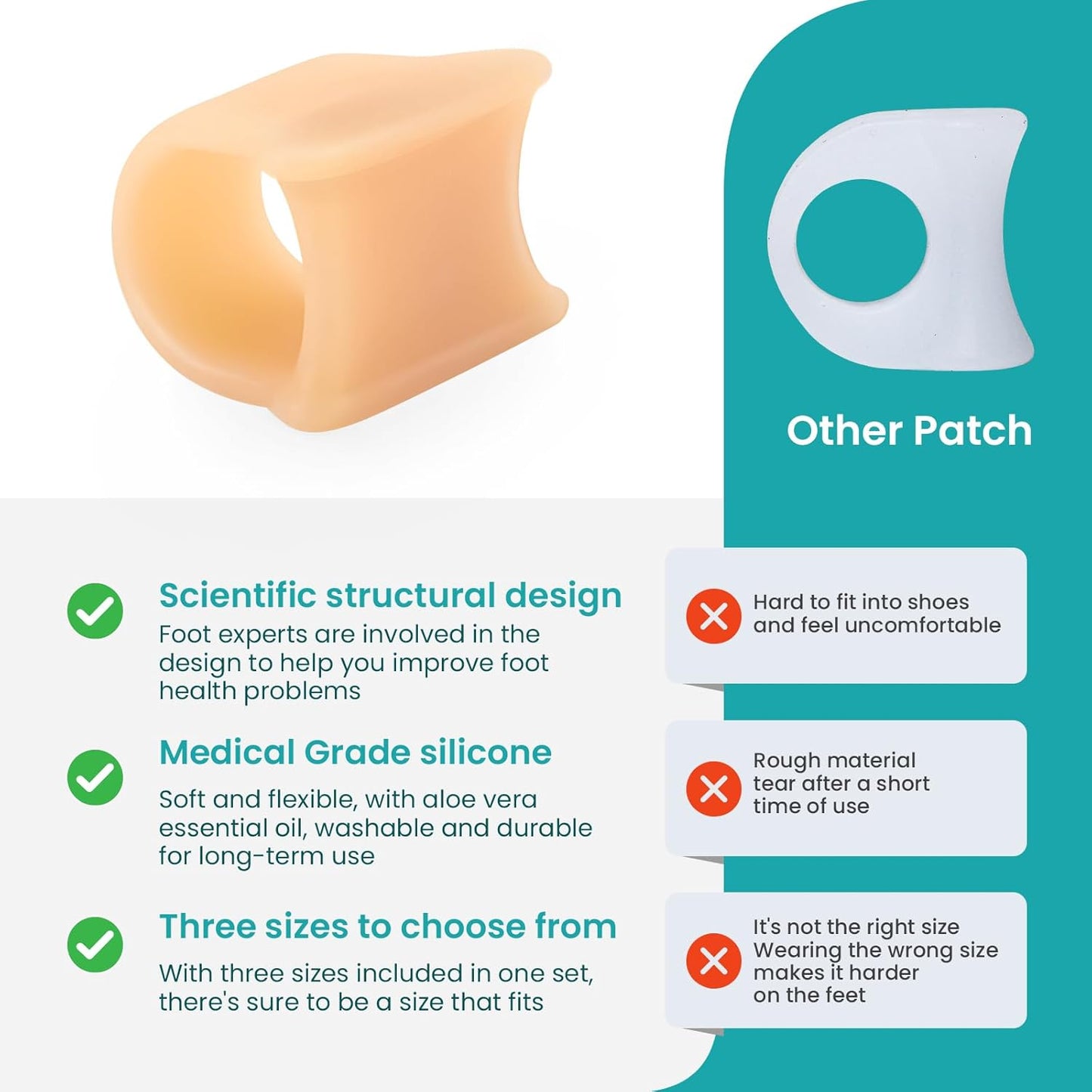 Hammertoe Corrector for Women - Soft Gel Toe Straighteners - Realign Bent, Curled, Crooked, Claw, Bunion, Hammer Toes - Toe Corrector for Men(6 Count, Medium, Beige)