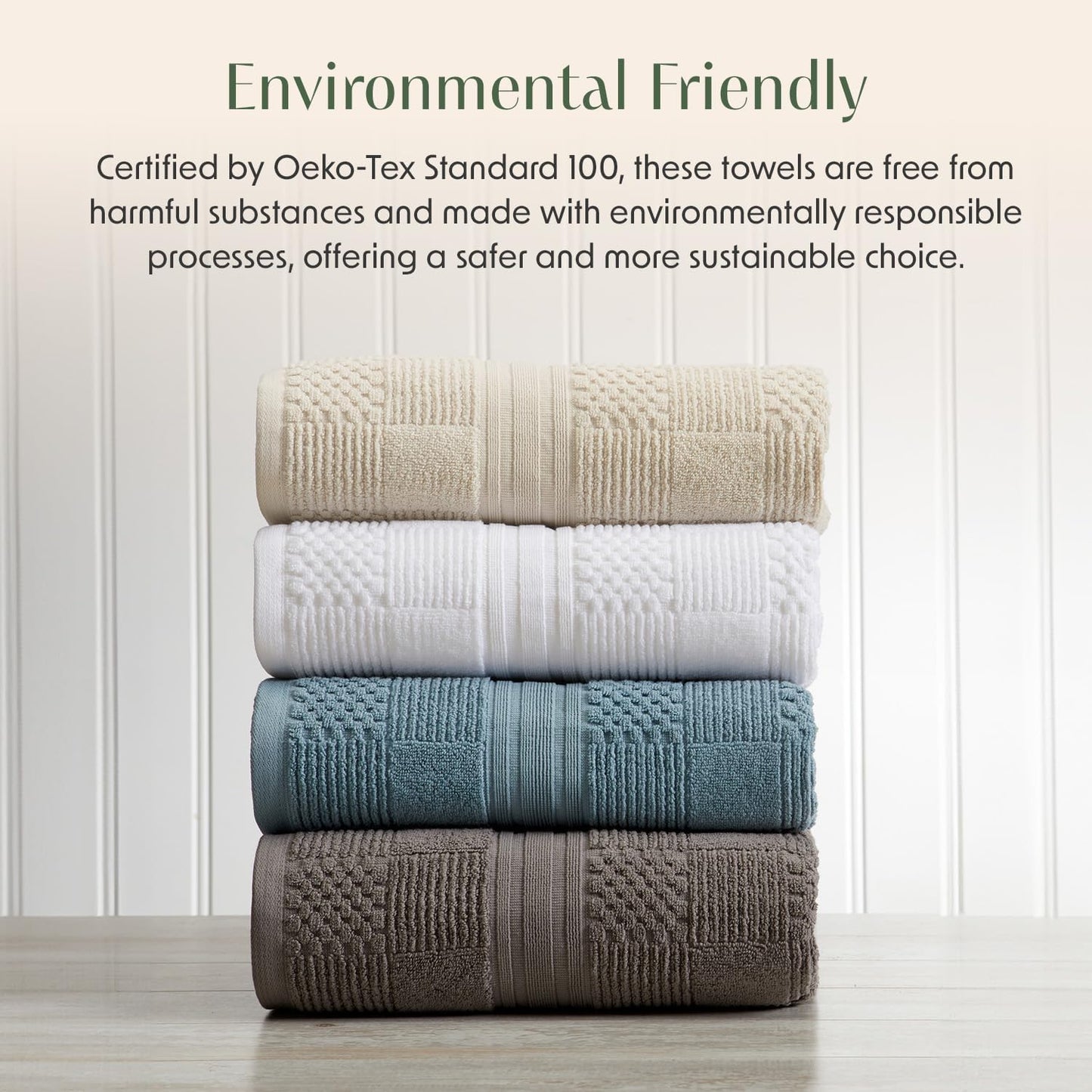 Springtree Home 100% Cotton Bath Towel Set of 4 | Blue Towels | Geometric Textured Design | Absorbent & Quick-Dry | 4 Bath Towels | Oeko-TEX® Standard 100 Cotton | Myla Collection - Arona Blue