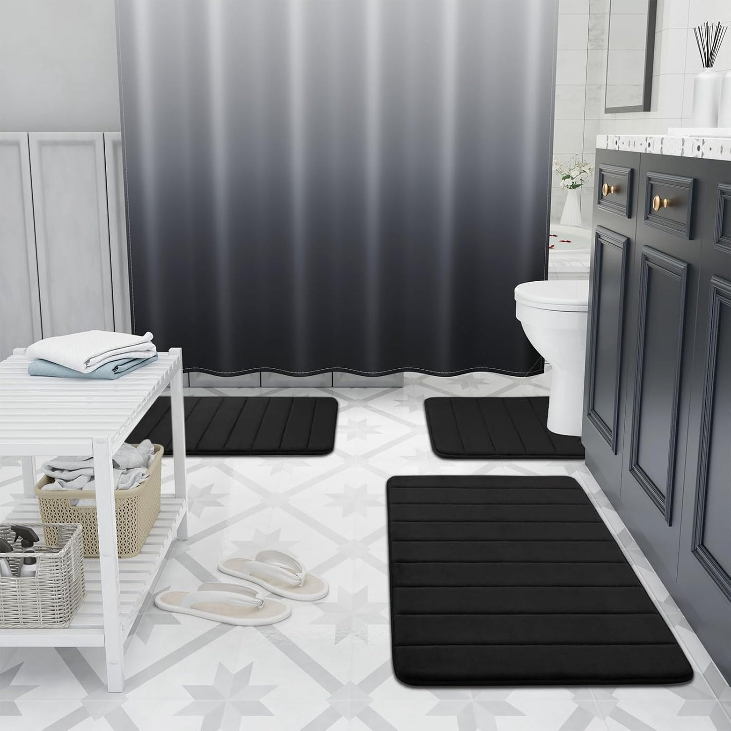 Buganda Memory Foam Bath Mat, 44" x 17", Ultra Soft and Non-Slip Bathroom Rugs, Water Absorbent and Machine Washable Bath Rug for Bathroom, Shower, and Tub, Black