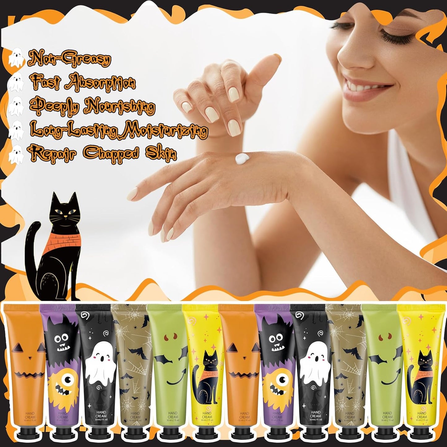 72 Pack Halloween Hand Cream Gift Sets for Women Ghost Mini Hand Lotion Bulk Travel Size Moisturizing Cream Halloween Party Favors Gifts for Stocking Stuffers 6 Natural Plant Fragrances