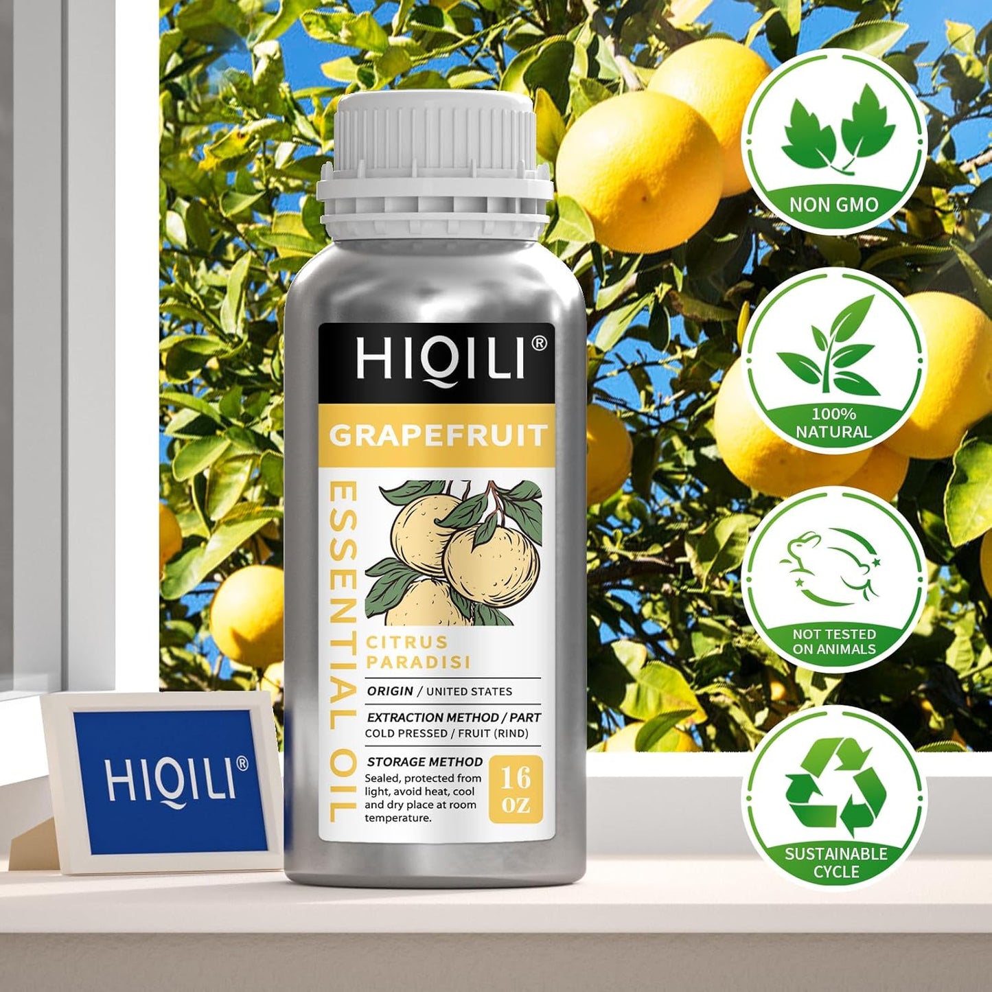 HIQILI 16 Fl Oz Grapefruit Essential Oil, for Diffuser, Skin Care, 100% Pure and Natural