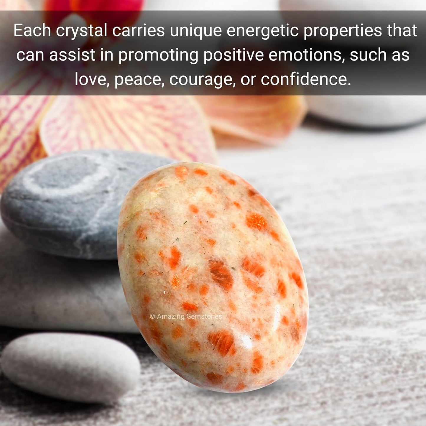 Amazing Gemstone Sunstone Crystals and Healing Stones - Extra Large Palm Stone Crystals Piedra - Crystal for Good Luck, Balanced Positive Energy, Meditation - Unique Stocking Stuffers, Gifts for Women