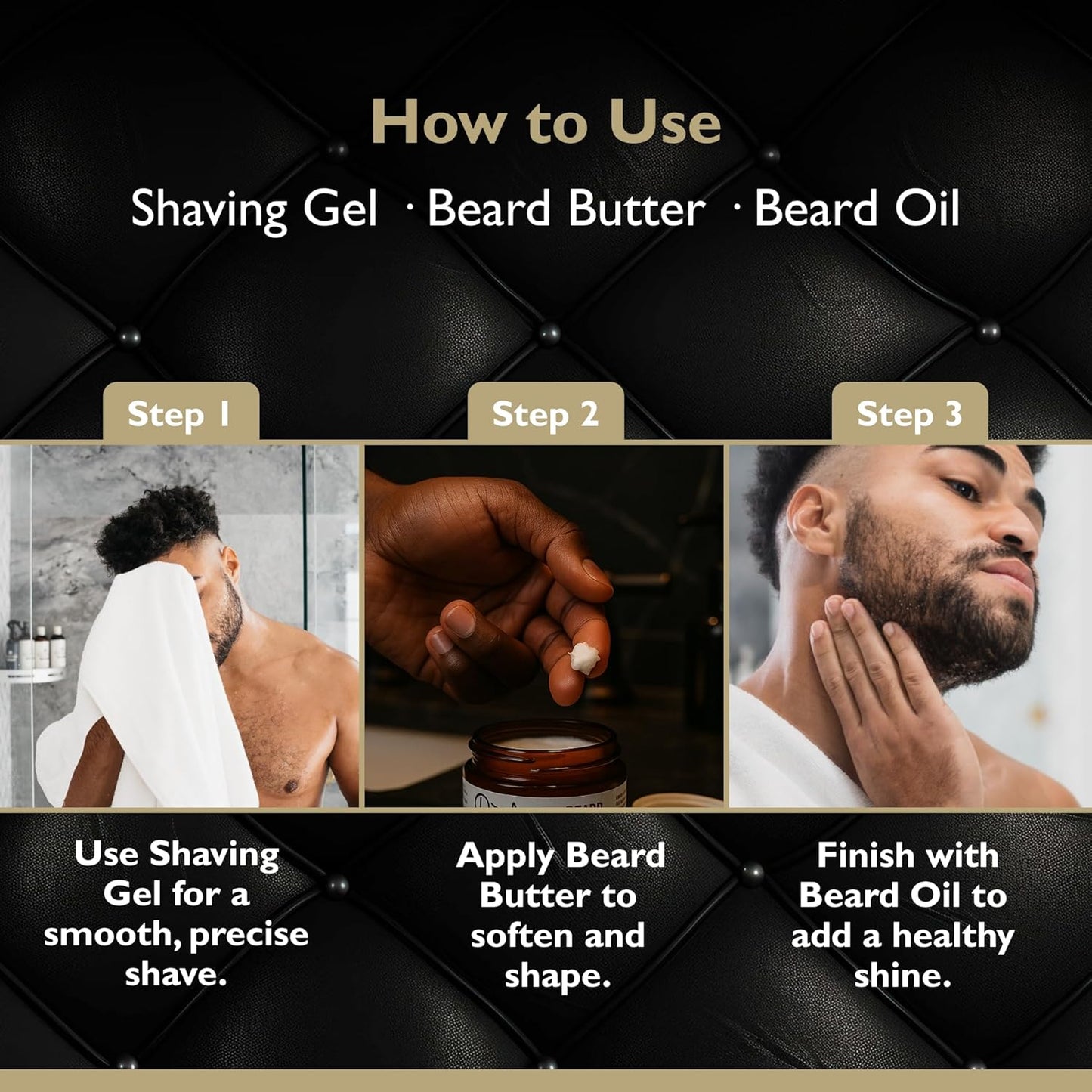 Beard Grooming Set – Beard Oil, Beard Butter & Shaving Gel – Hydrate, Soften & Style (3-pack, Tobacco Vanilla)