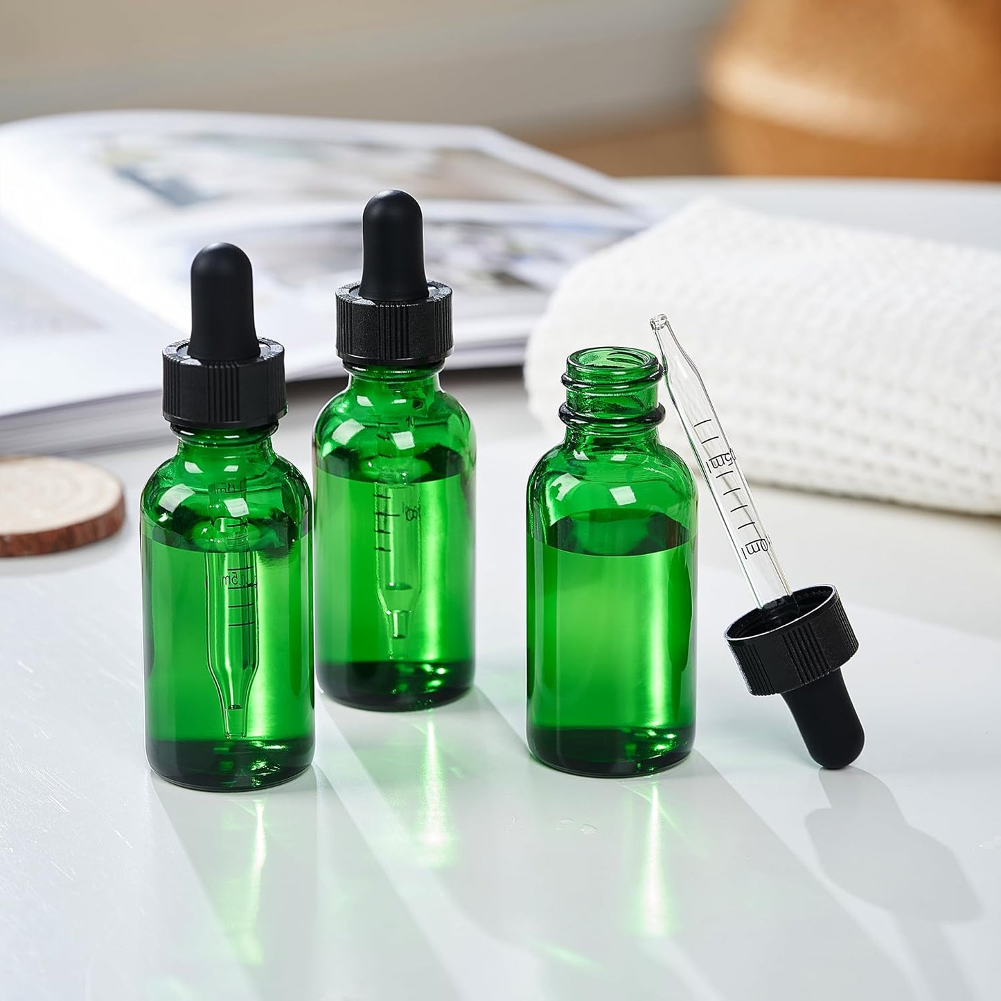 12 Pcs, 1oz Glass Dropper Bottle, Leakproof Tincture Bottles with Dropper, Green Reusable Eye Dropper Bottle for All Kinds of Liquids (Green, 1oz-12pcs)