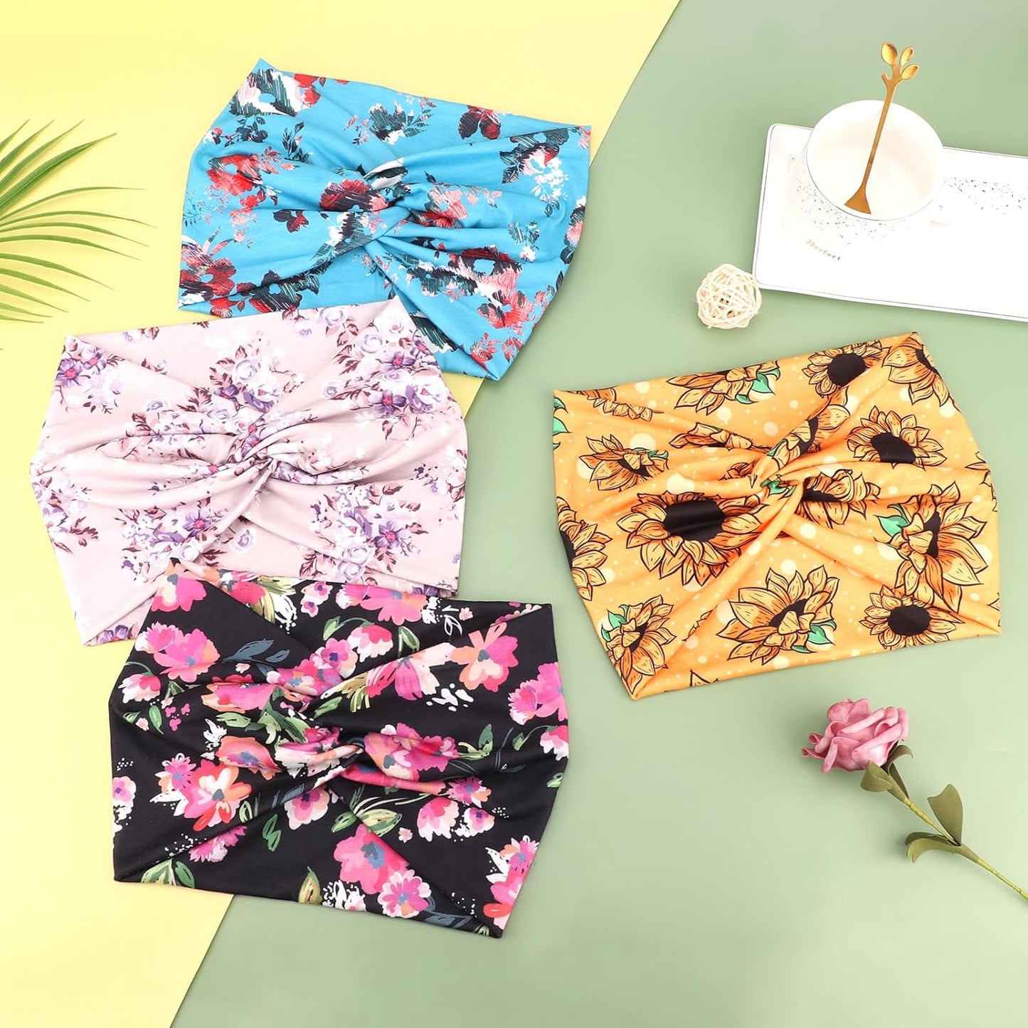 DRESHOW 4 Pack Turban Headbands for Women Wide Vintage Head Wraps Knotted Cute Hair Band Accessories