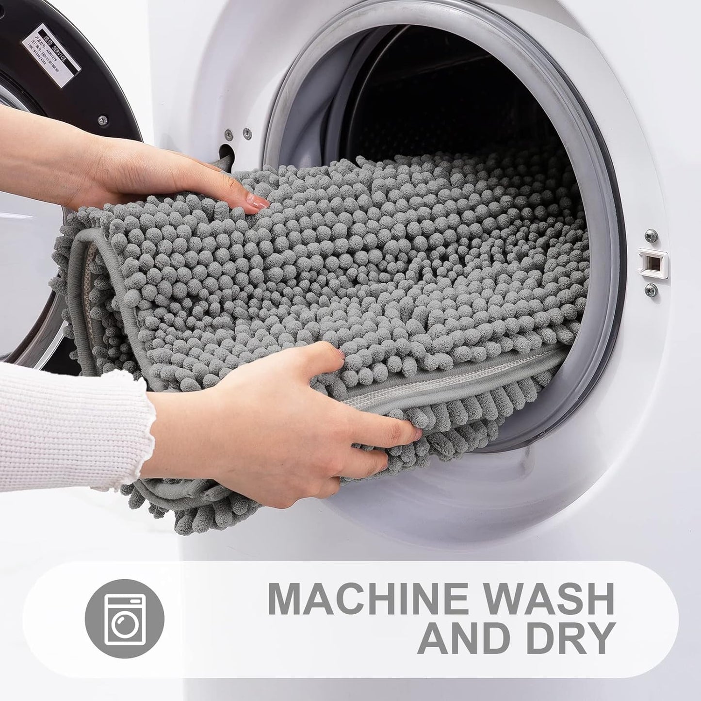 Grandaily Chenille Striped Bathroom Rugs 47x20, Extra Thick and Absorbent Bath Mats, Non-Slip Soft Plush Shaggy Shower Carpet, Machine Wash Dry, Bath Rug for Bathroom, Dark Gray