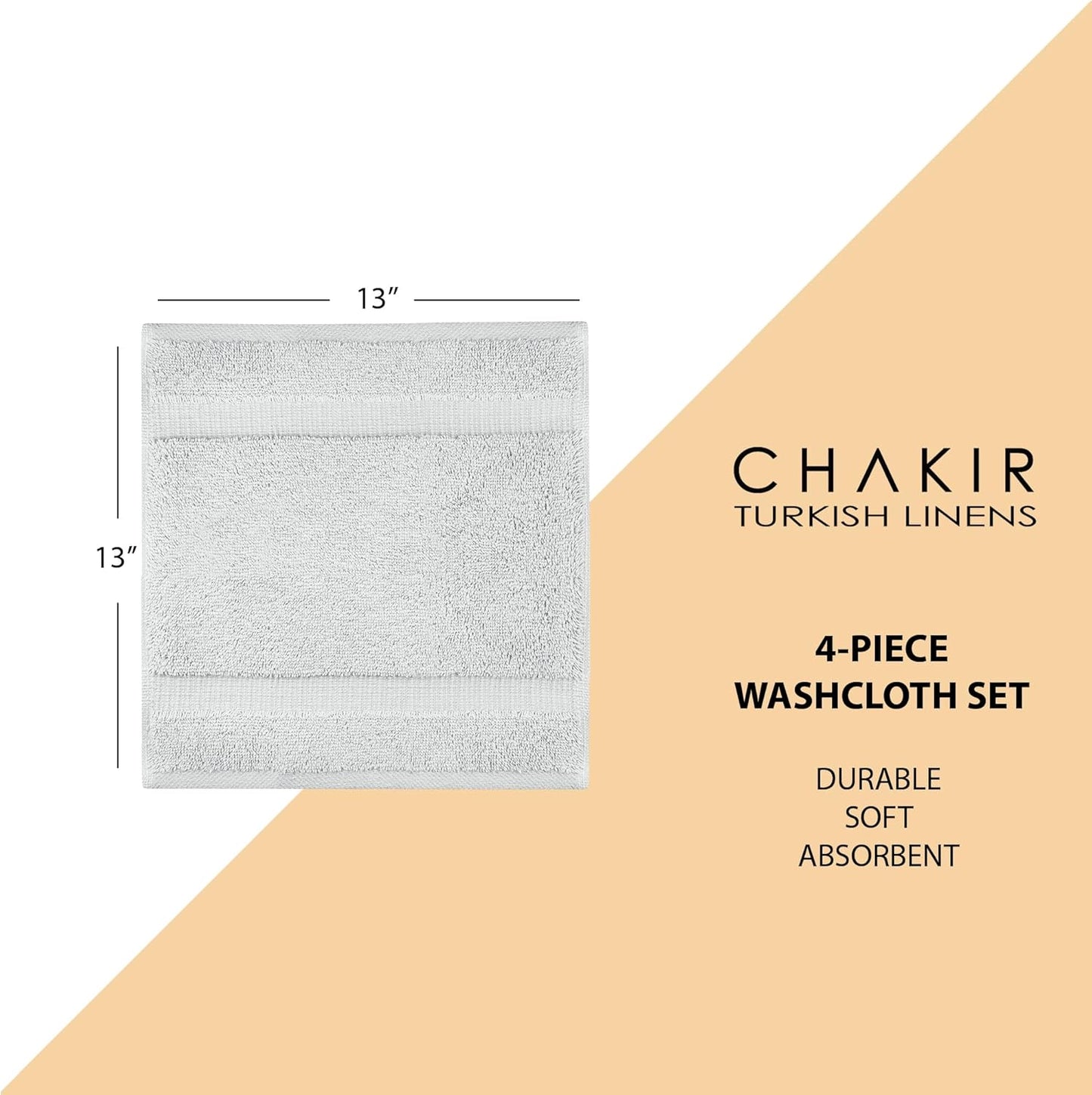 Chakir Turkish Linens | Hotel & Spa Quality 100% Cotton Premium Turkish Towels | Soft & Absorbent (4-Piece Washcloths, Silver Gray)