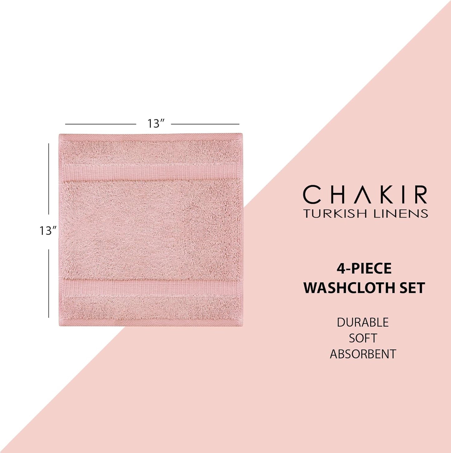 Chakir Turkish Linens | Hotel & Spa Quality 100% Cotton Premium Turkish Towels | Soft & Absorbent (4-Piece Washcloths, Pink)