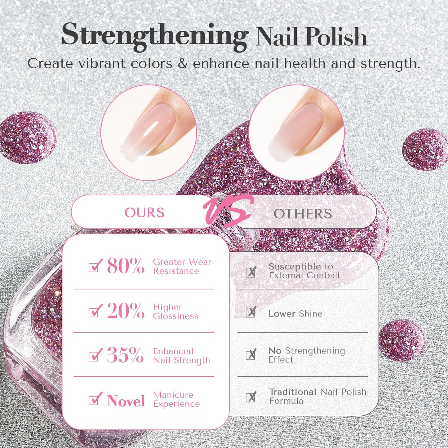 AZUREBEAUTY Nail Polish Set, 4 Colors Dazzling Gold Silver Pink Quick Dry Natural Nail with Top Coat,Professional for Nail Art DIY Manicure and Pedicure at Home
