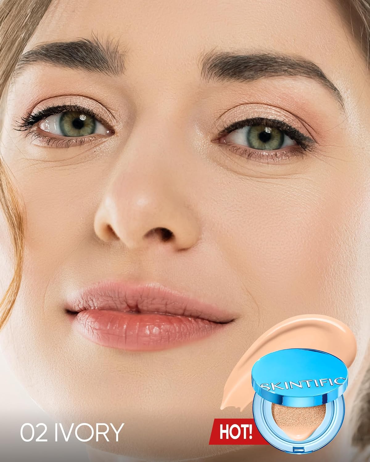 Velvet Matte Cushion Foundation Blue Ultra Cover Powder Foundation, 12h Oil-Control, Lightweight, Long-Lasting, Waterproof Korean Cushion Makeup (02 Ivory)