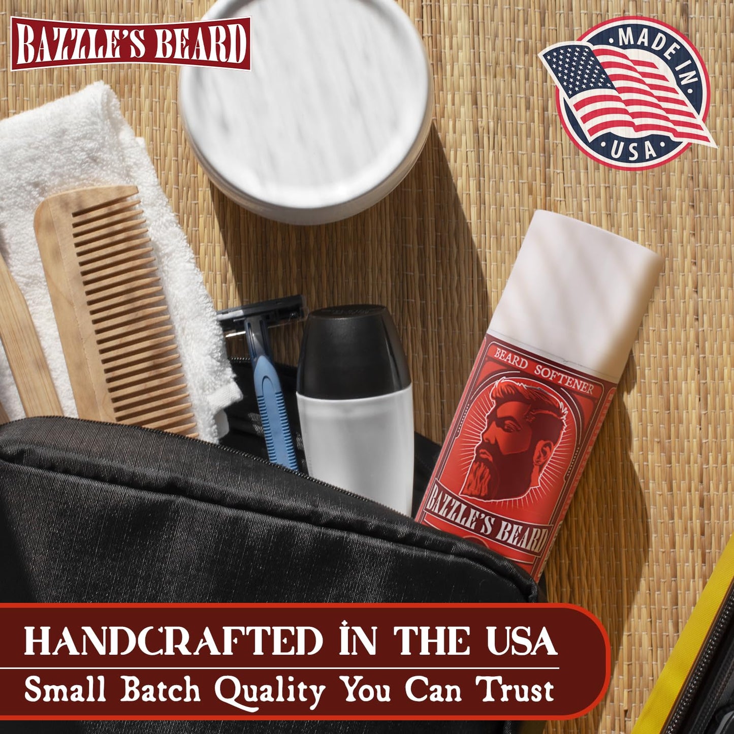 Bazzle's Beard Softener – Beard Balm Conditioner for Men with Biotin, Softens Coarse Hair, Deeply Moisturizes Facial Hair, Conditions Skin, and Adds Natural Shine, Products for Mustache Care