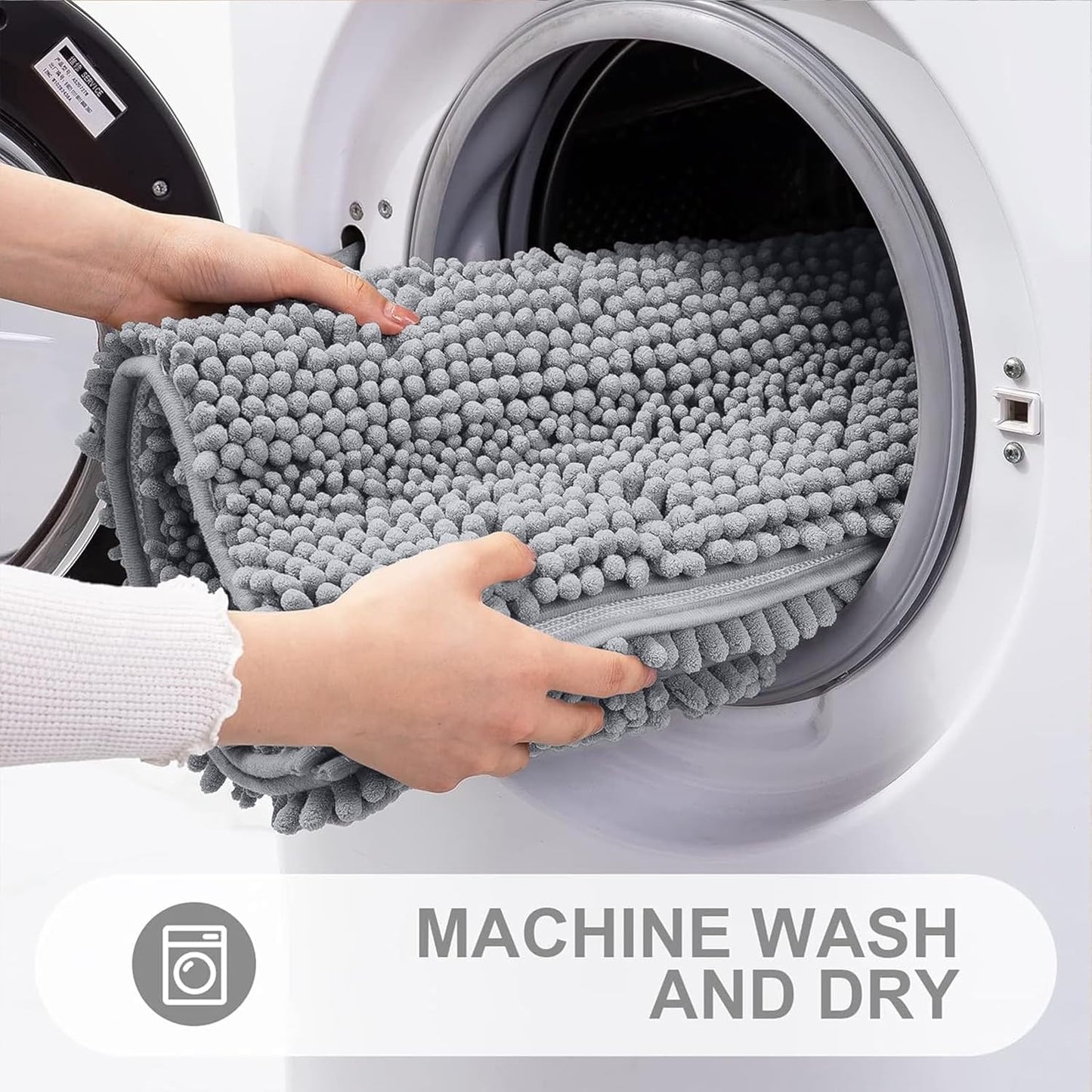 Grandaily Chenille Striped Bathroom Rugs 24x16, Extra Thick and Absorbent Bath Mats, Non-Slip Soft Plush Shaggy Shower Carpet, Machine Wash Dry, Bath Rug for Bathroom, (Small, Light Grey)