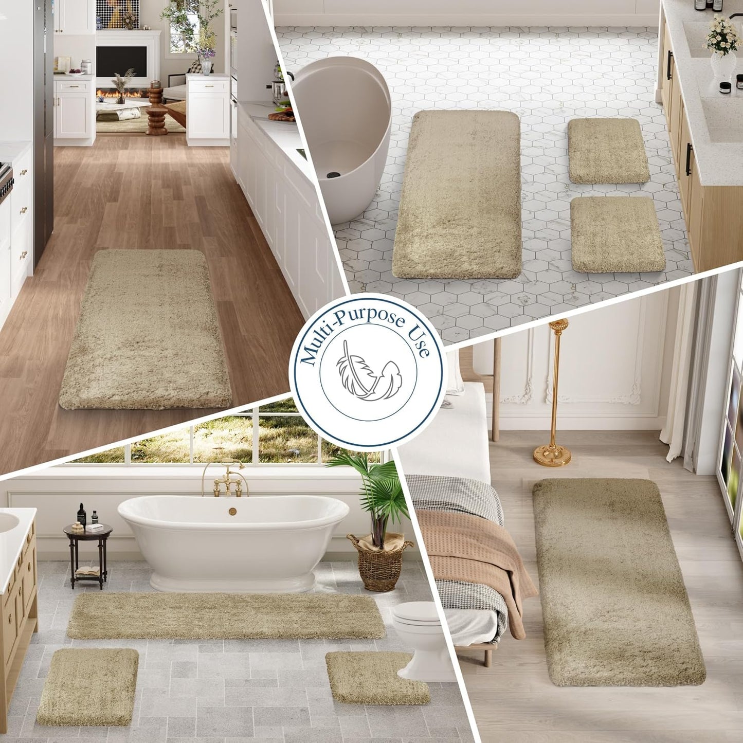 Walensee Large Bathroom Rug (24 x 60, Sand) Extra Soft and Absorbent Shaggy Bath Mat Machine Washable Microfiber Non Slip Luxury Floor Mat