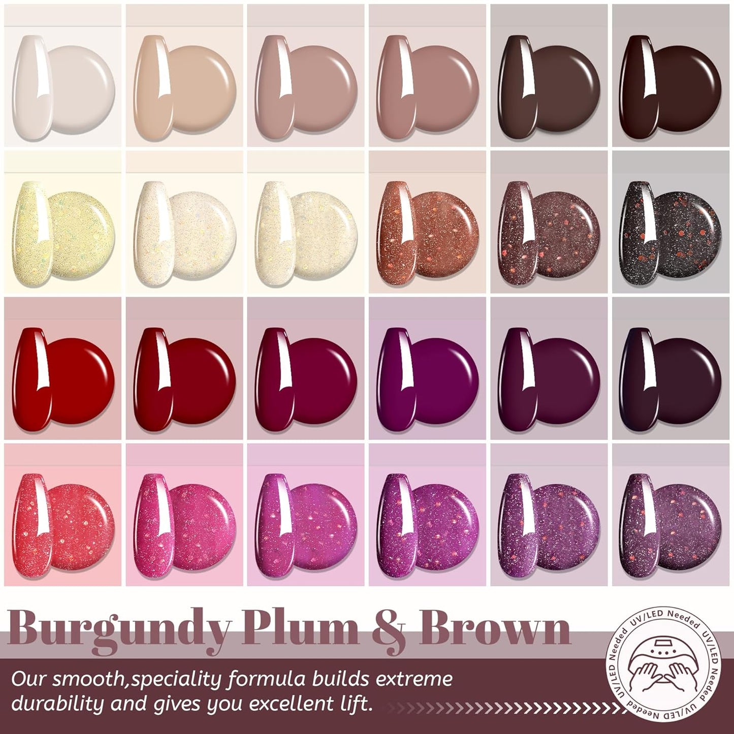 ABAC Fall & Winter Solid Gel Nail Polish Set Burgundy Red Purple Brown Colors w/Pro Brush No-Spill,Hema-Free Gifts for Women All Season