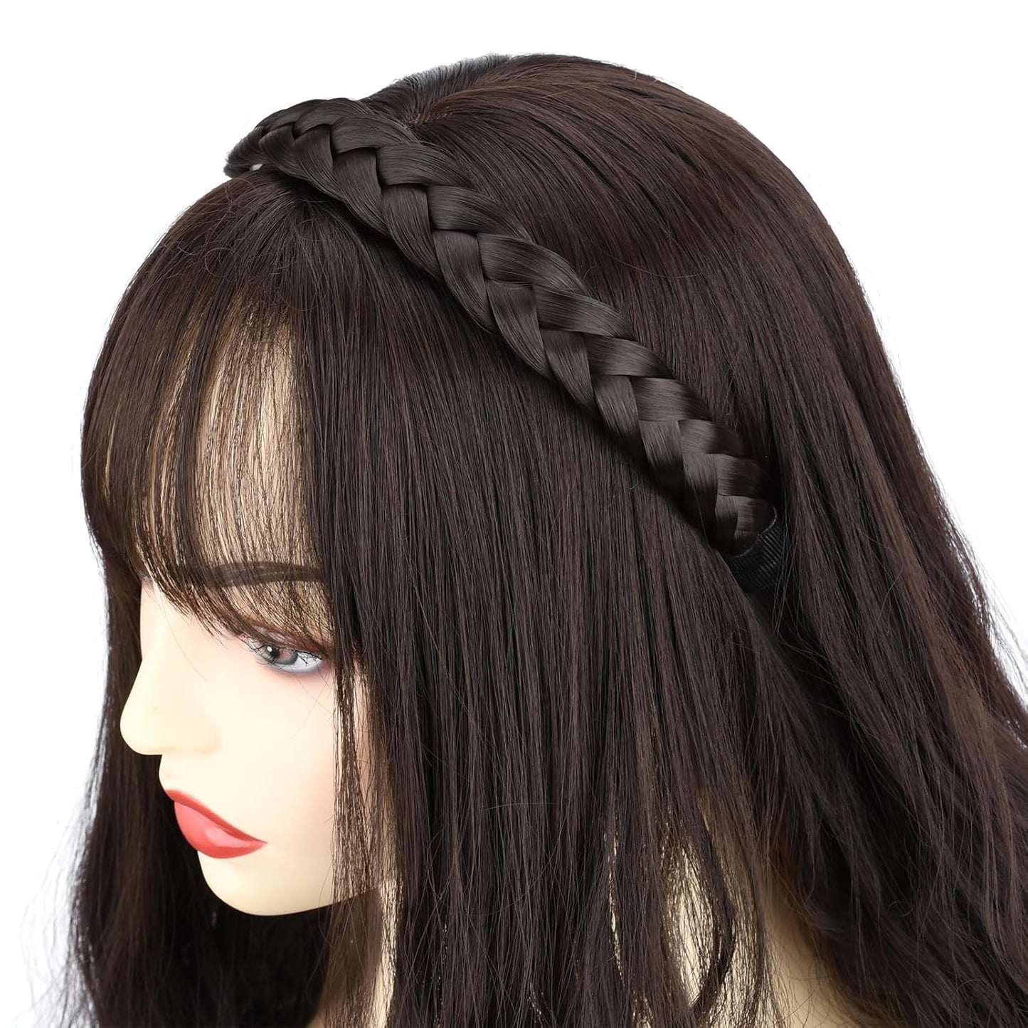 DIGUAN Width 0.9 inches Synthetic Hair Plaited Headband Braid With Teeth Hair Band Accessories for Women Girl (Salt/Pepper)