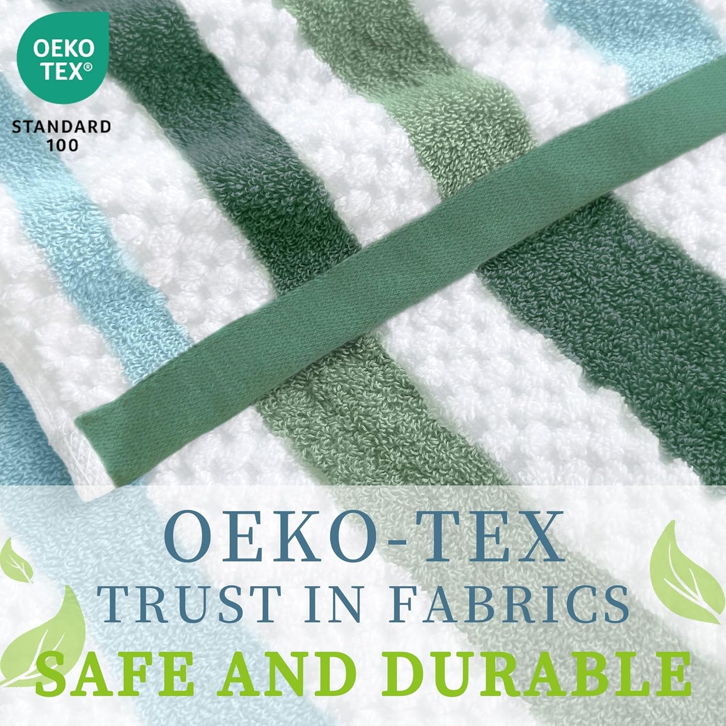 Green and White Towels - 100% Cotton | Quick Dry | Soft | Absorbent, Bath Towels Set of 6, 2 Bath 28"x52", 4 Hand 16"x27", Towels with Hanging Loop, Waffle Towels Set for Bathroom, Stripe + Checkered