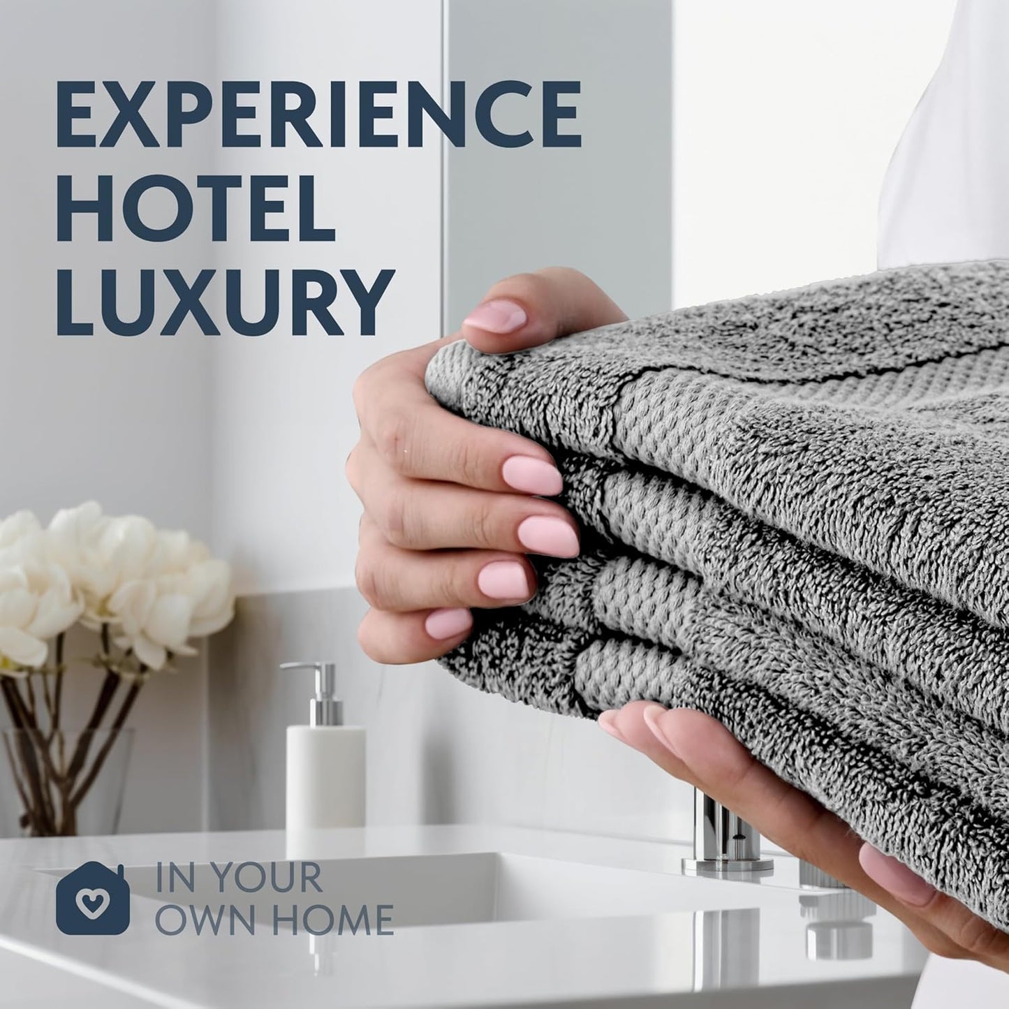 White Classic Luxury Dolphin Gray Hand Towels - Soft 100% Turkish Cotton | Highly Absorbent Hotel spa Bathroom Towel Collection | 16x30 Inch | Set of 6