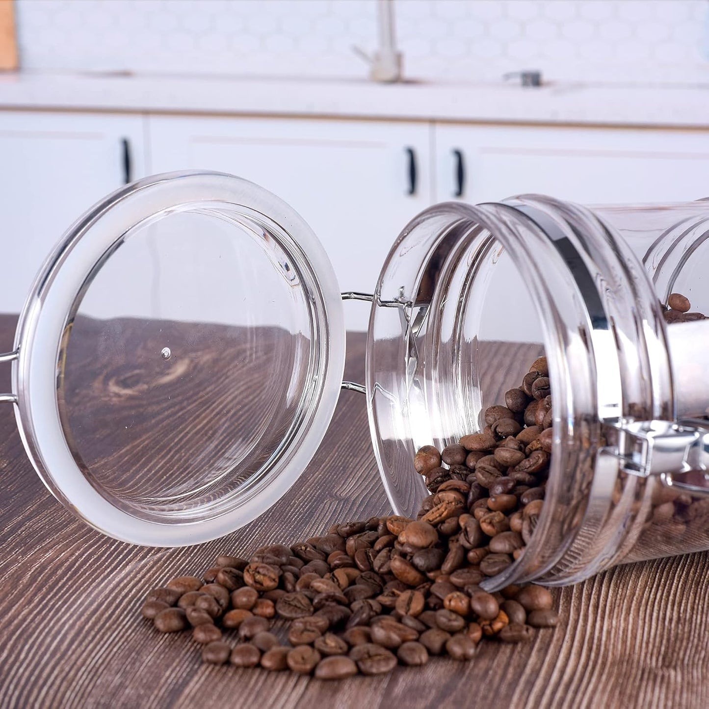 35 oz Reinforced Small Acrylic Canister with Locking Clamp, Airtight Flip Jar | Food Storage Container for Flour, Sugar, Coffee, Candy, Cookie etc