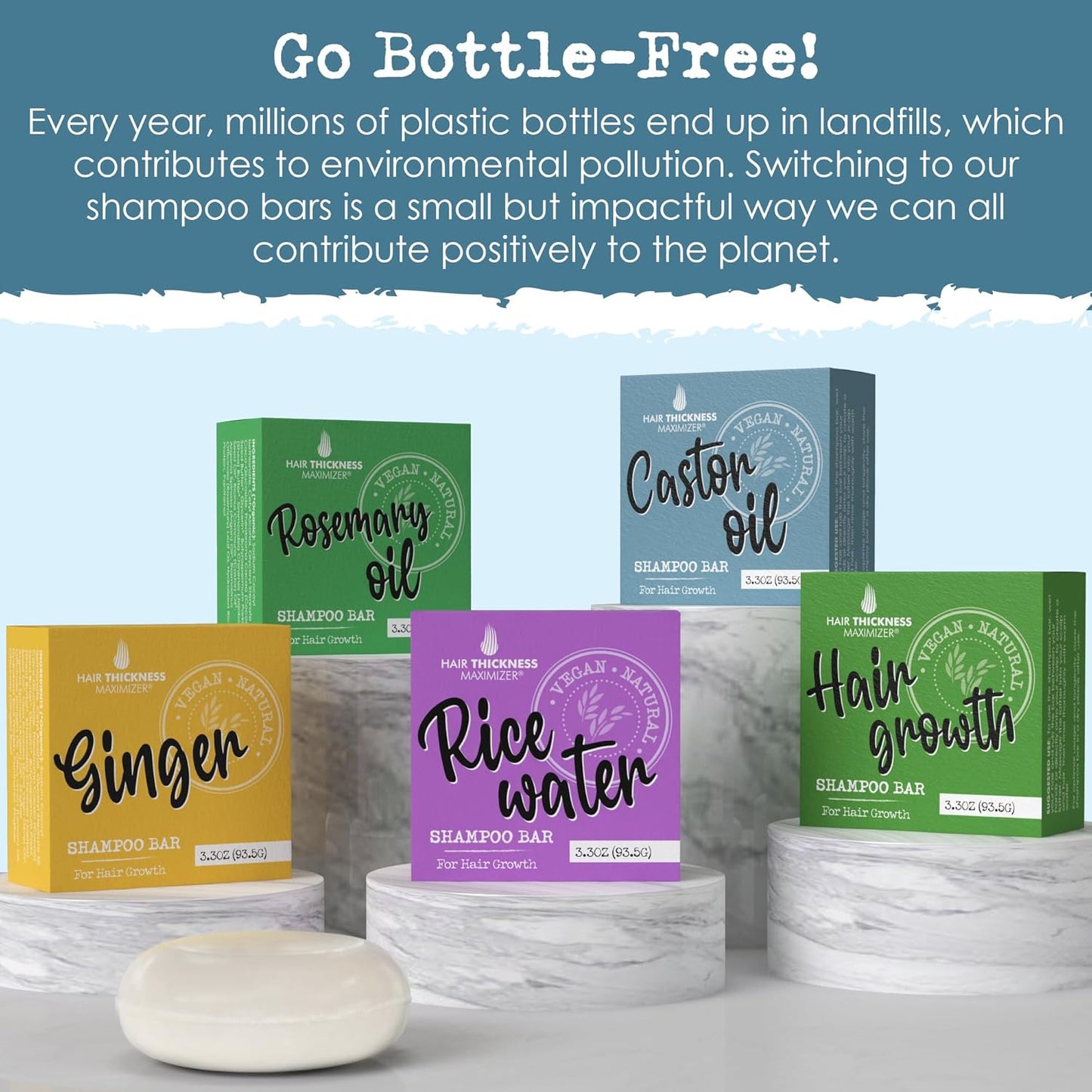 Castor Oil Shampoo Bar for Hair Growth. Eco-Friendly, No Harsh Chemicals, Color Safe, pH Balanced. Solid Shampoo Bar Equal To 3 Liquid Bottles. Zero Plastic, USA Made, Strengthening & Dry Hair Relief