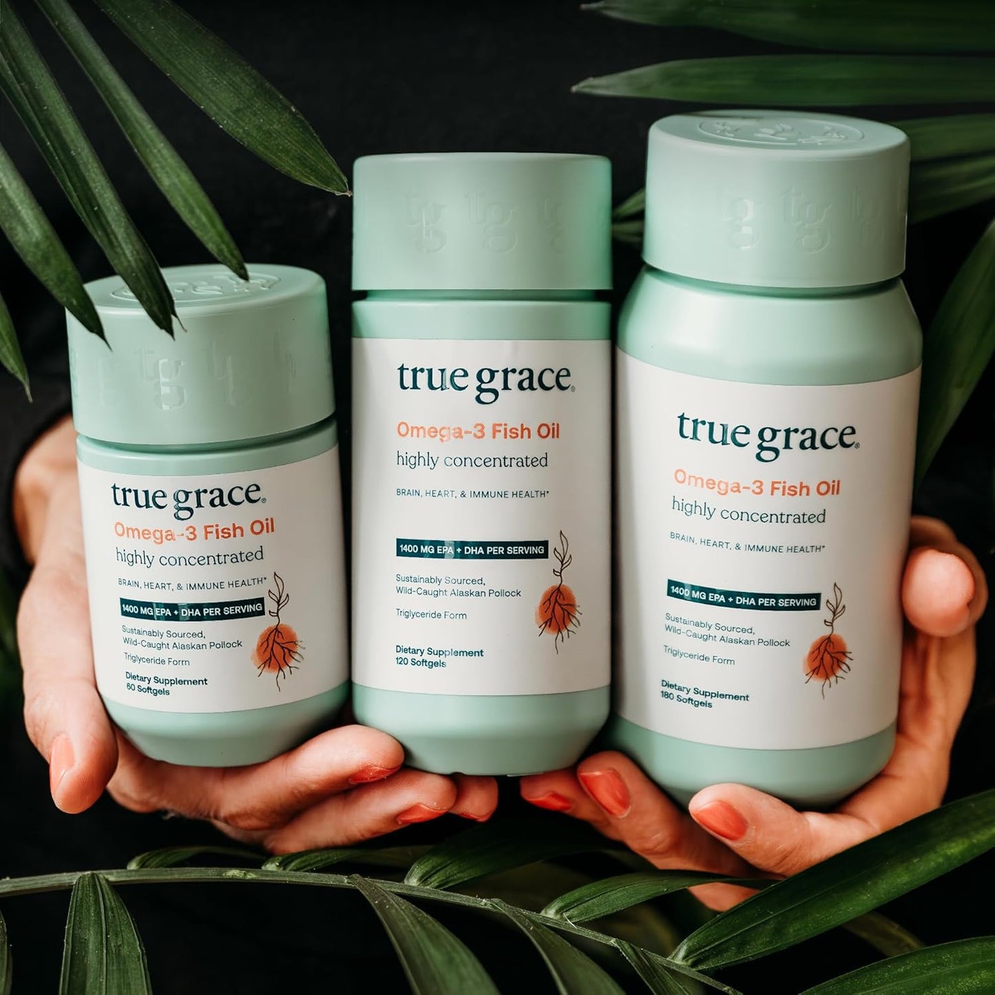 True Grace Omega-3 Fish Oil - 60 Softgels - 1400 mg EPA + DHA - Brain, Heart, Joint & Immune Health - Organic, Gluten Free, Soy Free