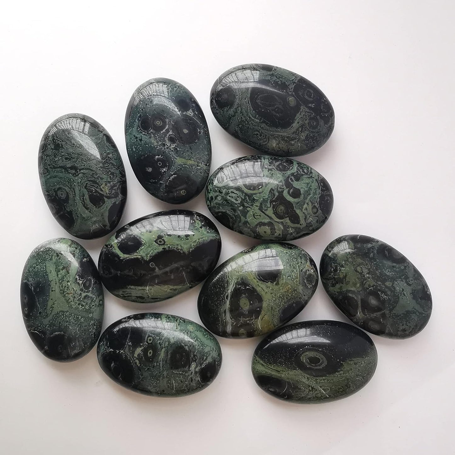 Natural Kambaba Jasper Oval Polished Worry Stones, Healing Crystal Indoor Fountain Stones Massage Energy Anxiety Relief Items