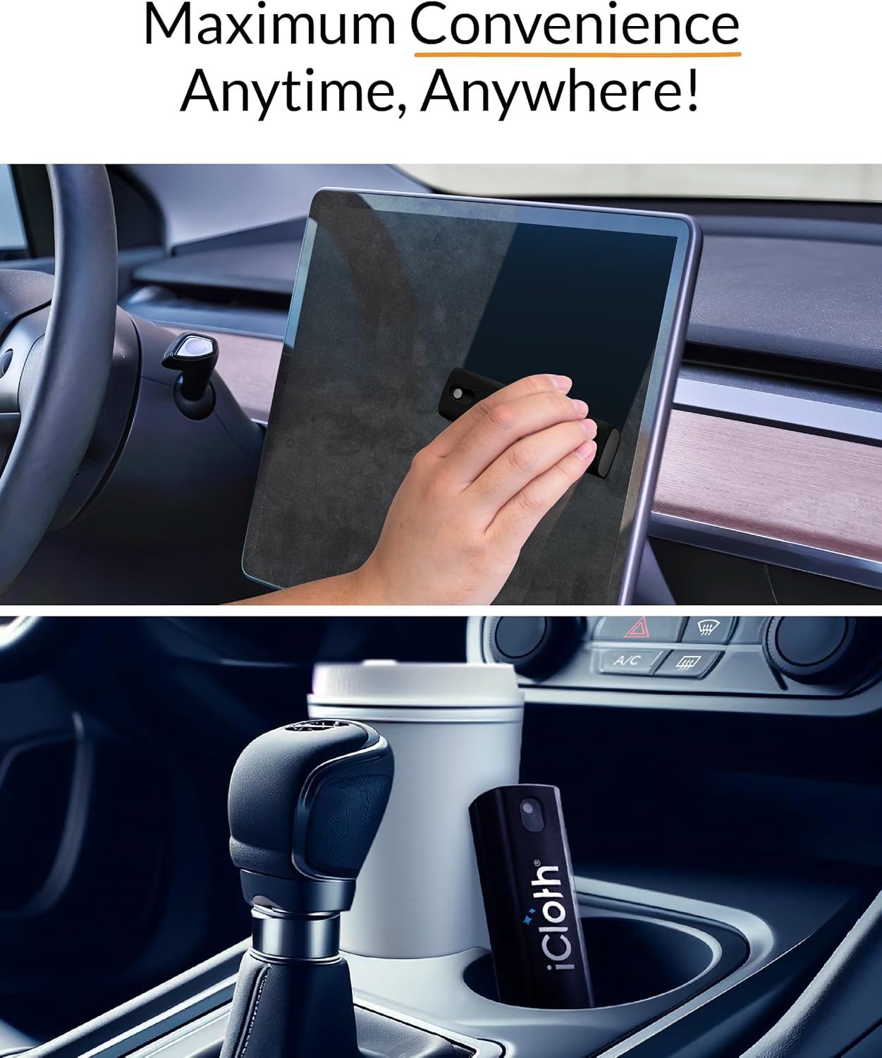 iCloth 2-in-1 Screen Cleaner Spray & Microfiber Cloth for Laptops, Tablets, Phones, Car Screens & Touchscreens, Streak-Free & Anti-Smudge, Large 0.68 fl oz (20ml) Bottle for Extended Use