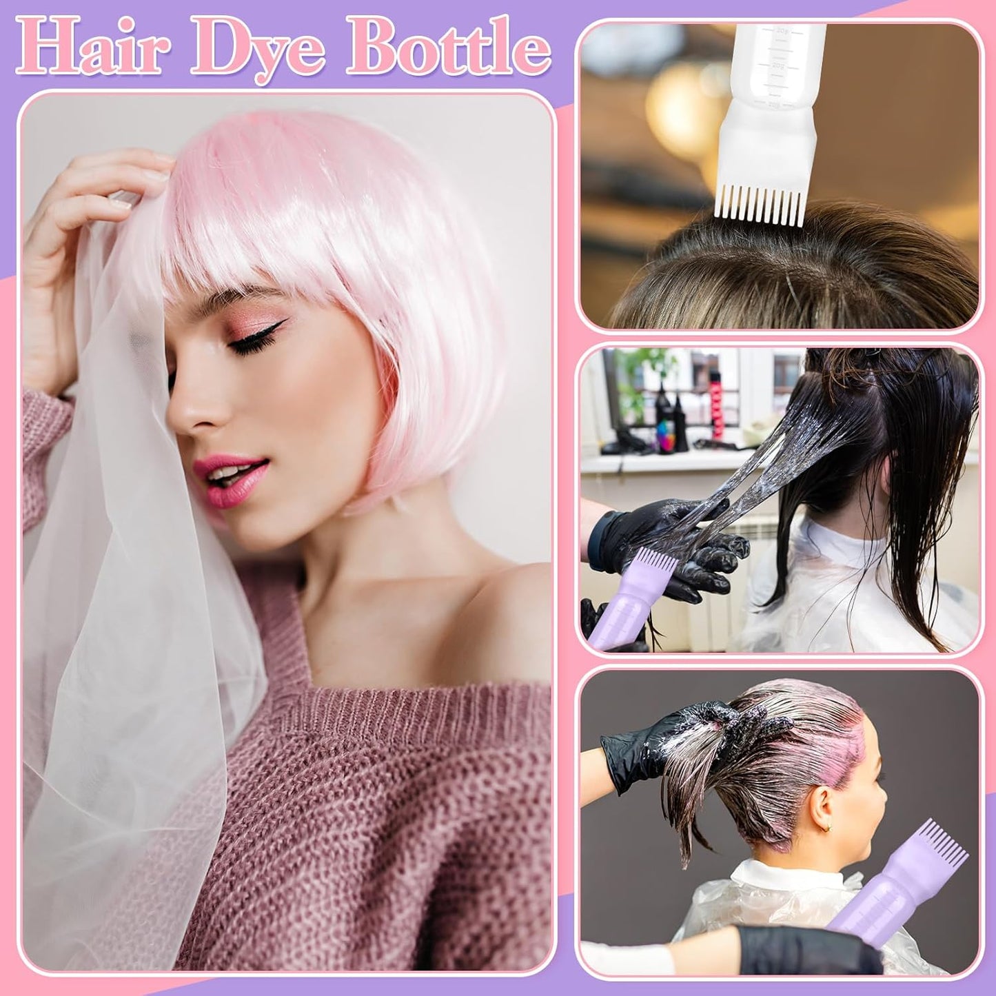 2 Pack Hair Oil Applicator Bottle for Scalp with Massage Comb,6 OZ Hair Oil Bottle with Root Comb for Scalp, Shampoo Scrubber Applicator,Hair Dye Tools(Purple, white)