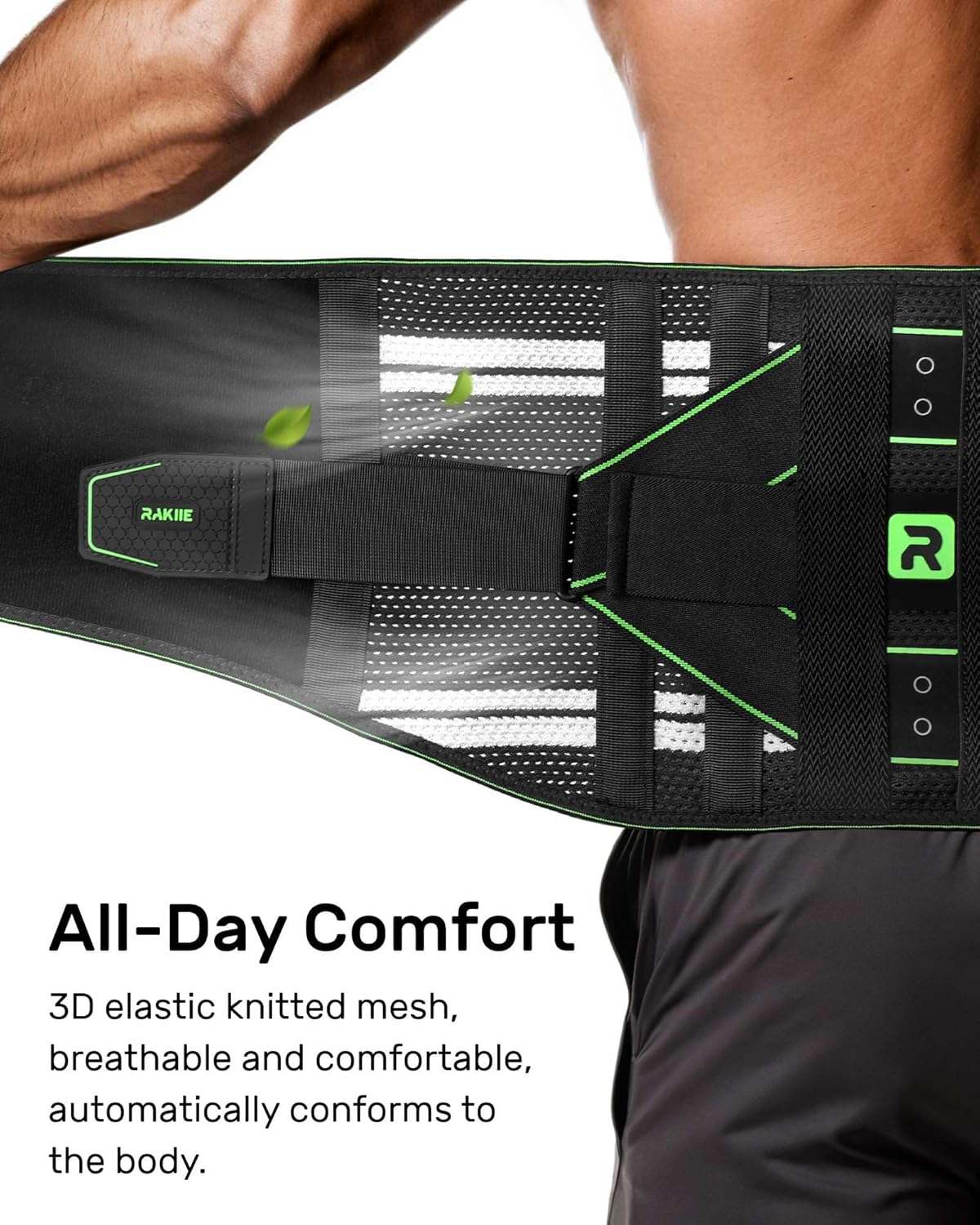 Back Brace for Lower Back Pain Relief, 8X Powerful Lumbar Support with 3D Pad, Support Belt for Men Women, Breathable Back Support Brace with Adjustable Strap, Green Size M