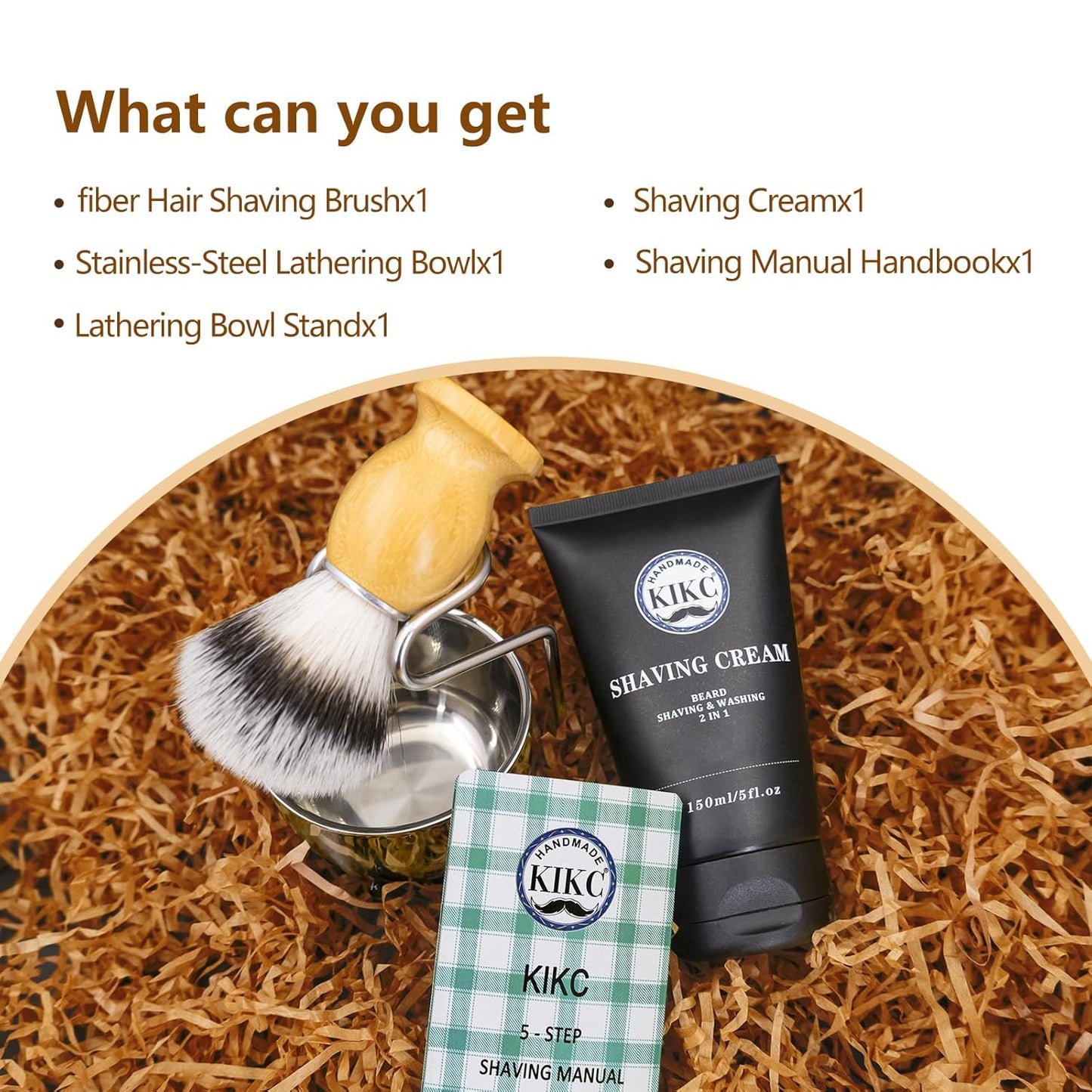 5 in 1 Shaving Kit, Shaving Brush Kit for Men,Set Include Synthetic Shave Brush, Stainless Lathering Bowl, Shave Brush Stand, Shaving Cream, Shave Manual, Best Gift for Bearded Man,Silvery Set