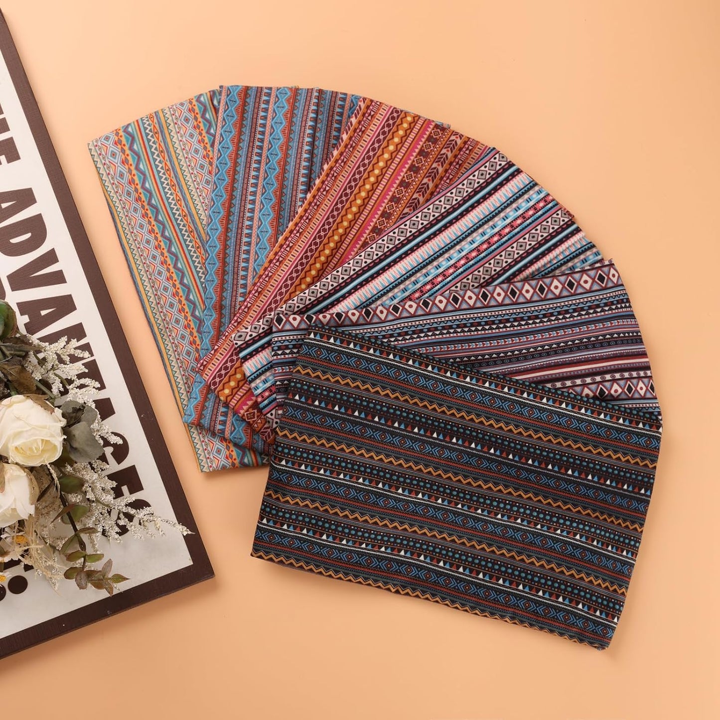 Cobahom 6 Pcs Wide Headbands for Women Non Slip Soft Fabric Hair Wrap Boho Head Bands Elastic Sport Hair Bands for Workout Yoga Running (Boho Stripe)