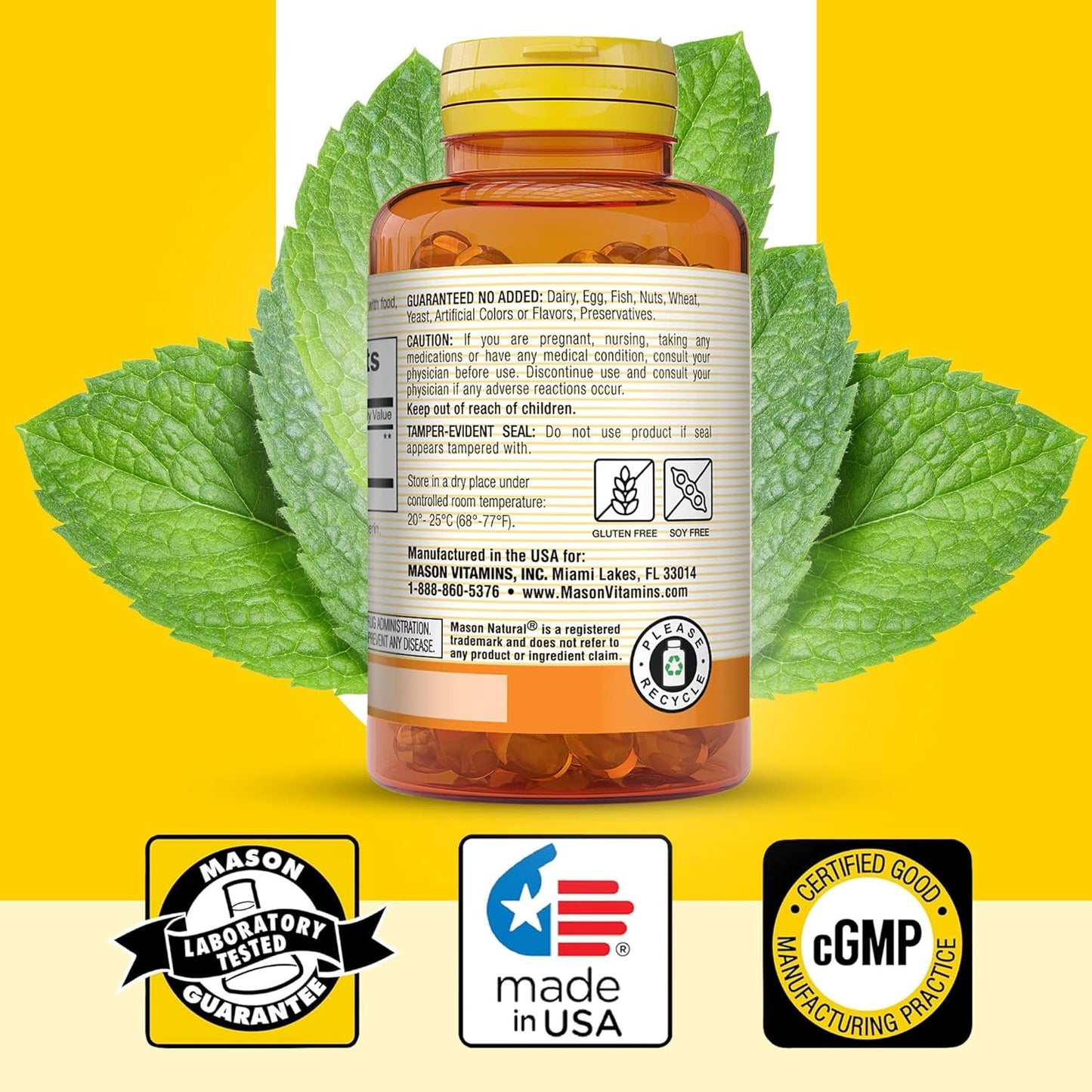 MASON NATURAL Peppermint Oil 50 mg Enteric Coated Supplement, 270 Day Supply of Gastrointestinal Support for Normally Functioning Bowel, Softgel Pills