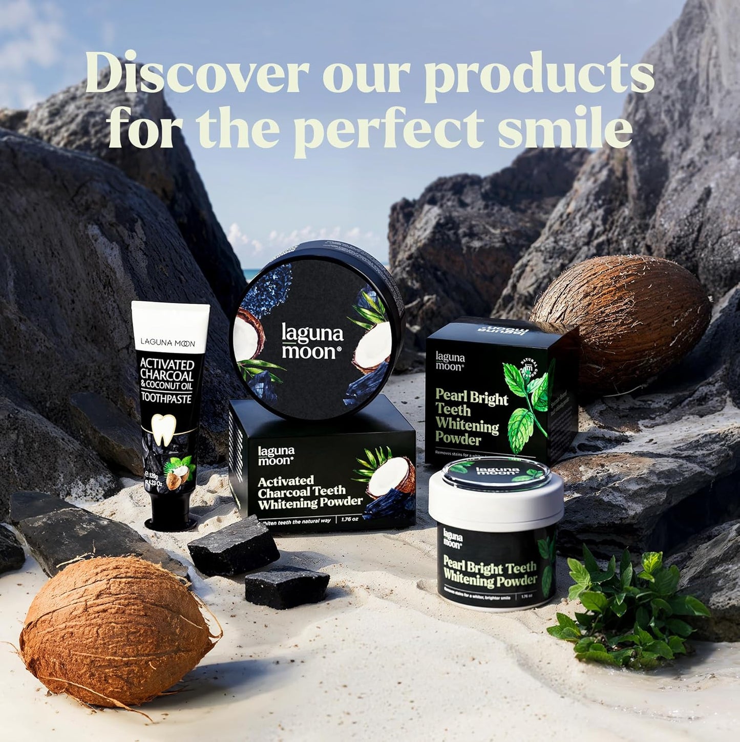 Lagunamoon Activated Charcoal Teeth Whitening Powder - 50g Natural Coconut Charcoal, Effective Teeth Stain Remover and Toothpaste Alternative - Safe for Gums Or Enamel