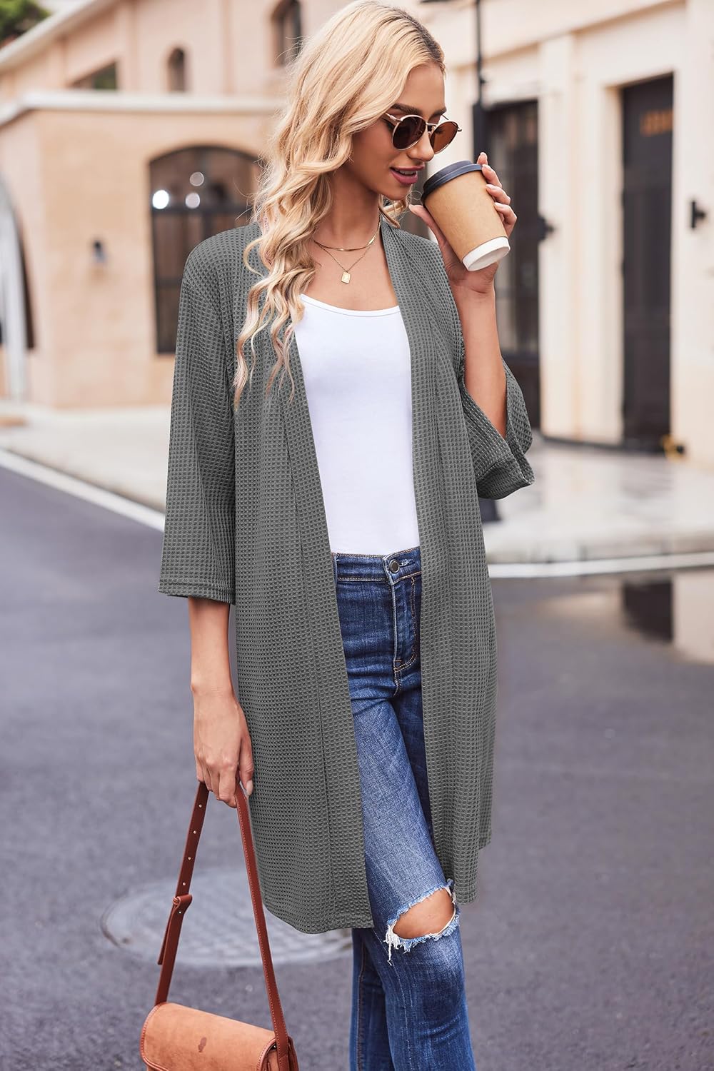 Ekouaer Robes for Women Waffle Knit Bathrobe Soft Lightweight Knee Length Loungewear S-XXL