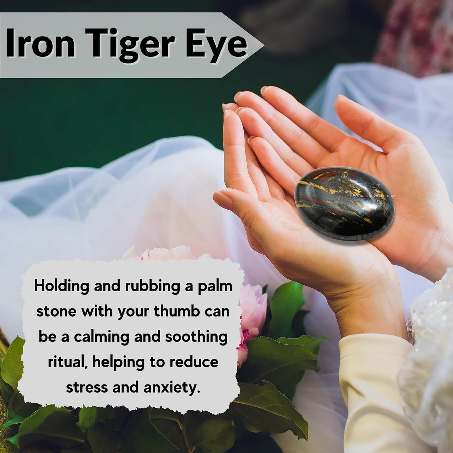 Amazing Gemstone Iron Tiger Eye Crystals and Healing Stones - Large Palm Stone Crystals Piedra - Crystal for Good Luck, Balanced Positive Energy, Meditation - Unique Stocking Stuffers, Gifts for Women