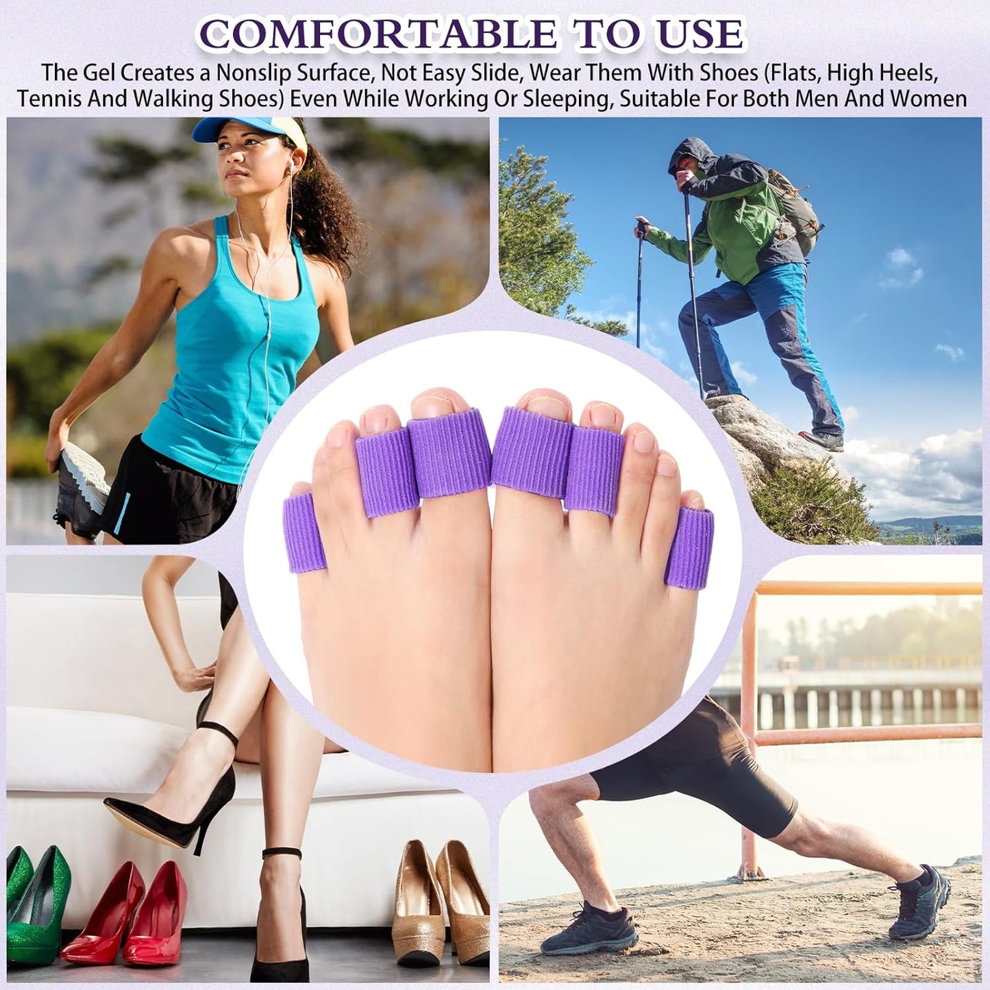 Blulu 24 Pieces Toe Tubes 0.98 Inches Cushion Tube Corn Pads for Toes Sleeves Soft Gel Protectors for Cushions Corns Blisters Calluses 3 Size(Purple,Assorted Sizes)