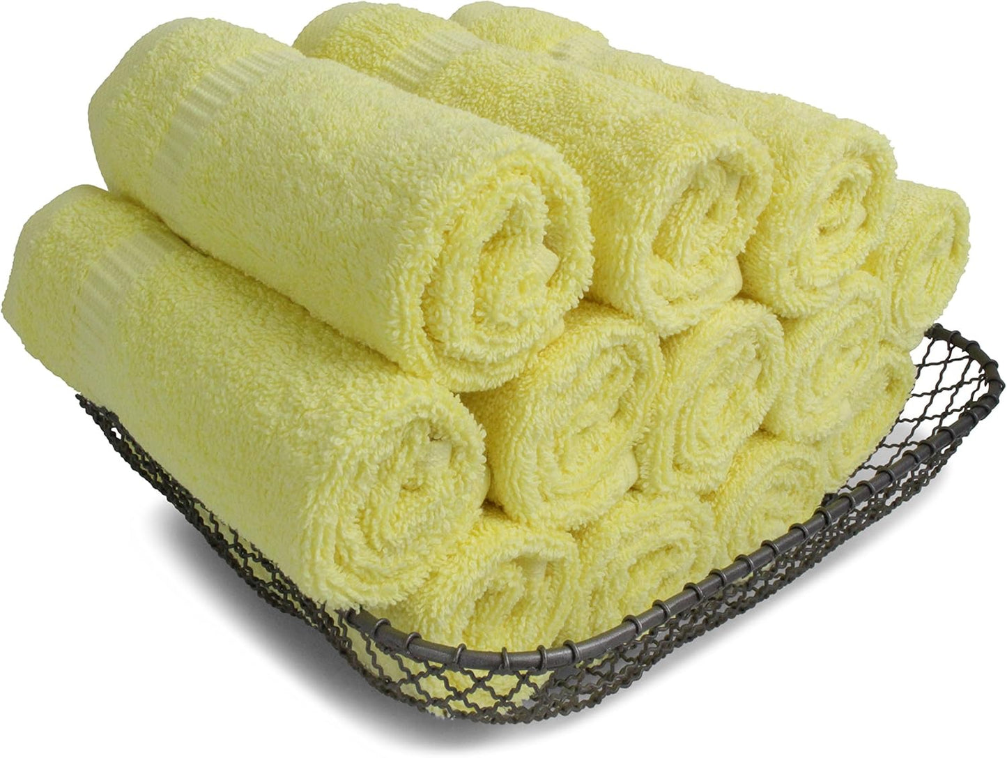 SALBAKOS 100% Turkish Cotton Washcloth Set of 12 13x13 inch | Heirloom Quality | Hotel & Spa Collection | Ultra Soft, Super Absorbent, Washcloth Towels | Made in Turkey (Yellow, 12 Washcloths)
