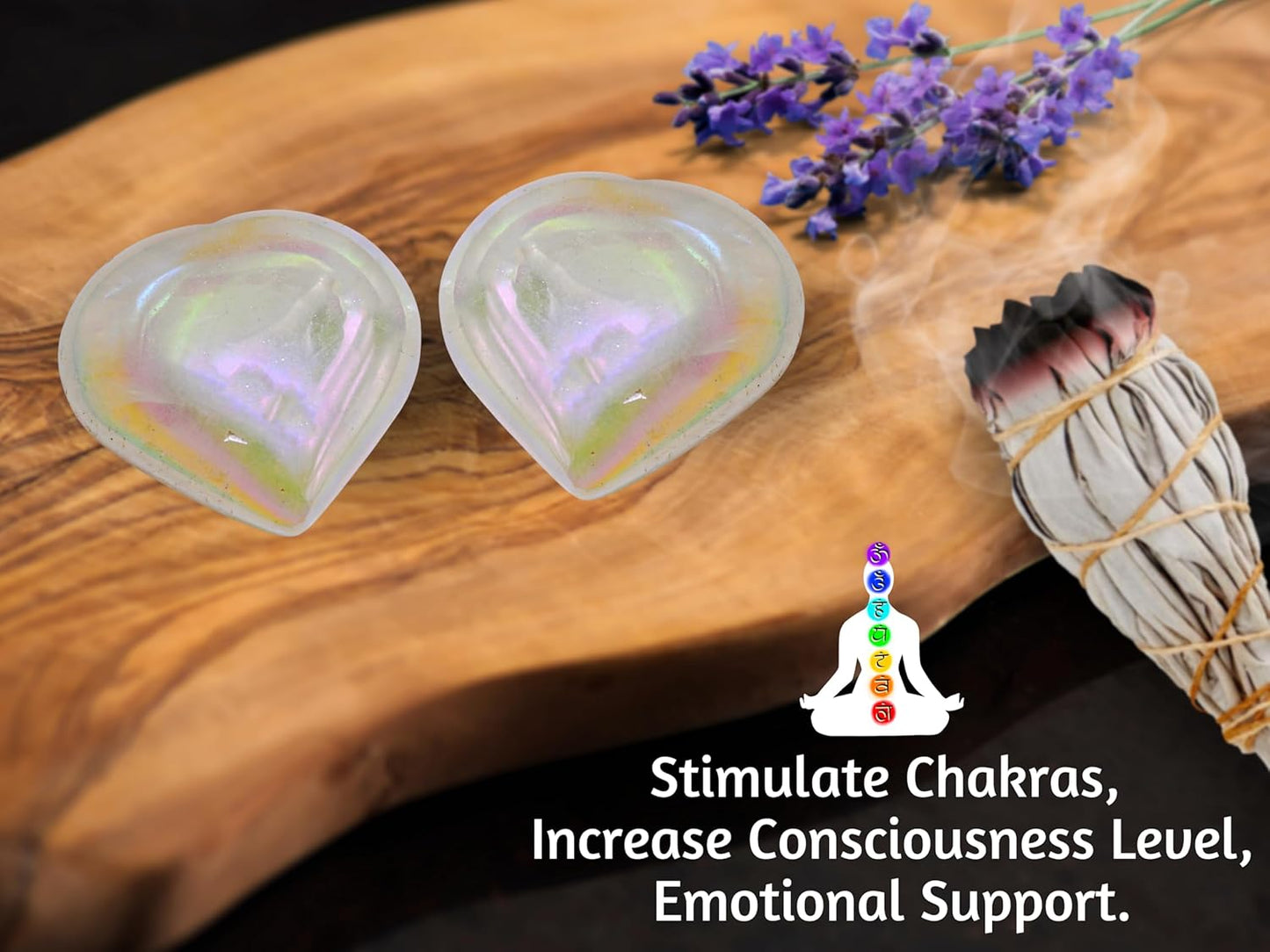 Amazing Gemstone Angel Aura Quartz Crystal Heart Palm Stone - Pocket Massage Worry Stone for Natural Body Chakra Balancing, Reiki Healing and Crystal Grid