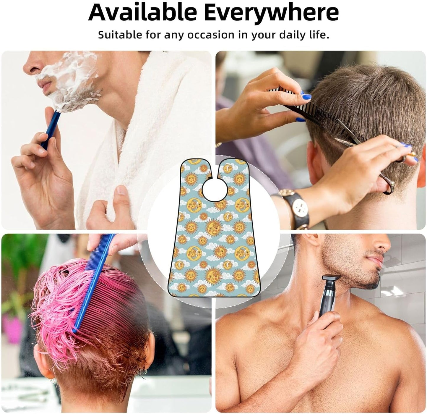 Waterproof Grooming Apron, Non-Stick Beard Bib with Suction Cups, for Tarot Card Astrology Magic Crescent Moon Sun Astrology