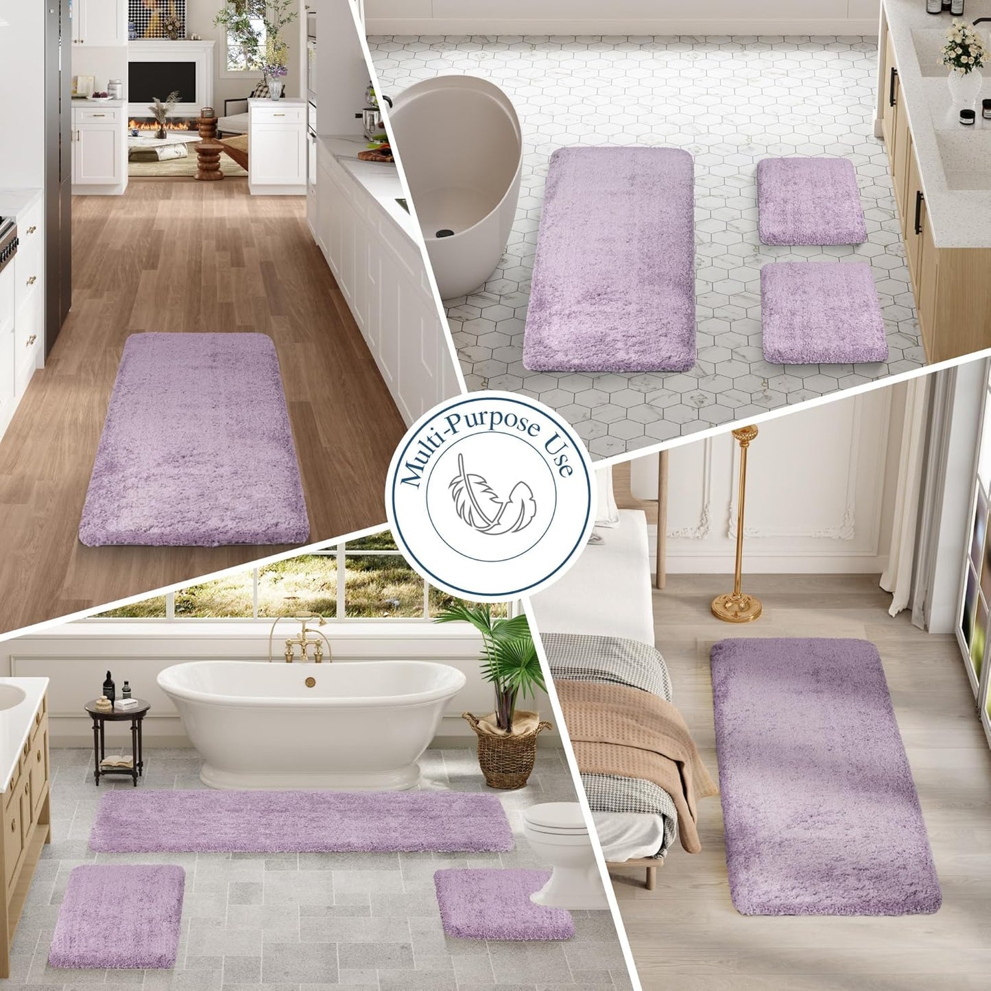 Walensee Large Bathroom Rug (24 x 60, Lavender) Extra Soft and Absorbent Shaggy Bath Mat Machine Washable Microfiber Non Slip Luxury Floor Mat