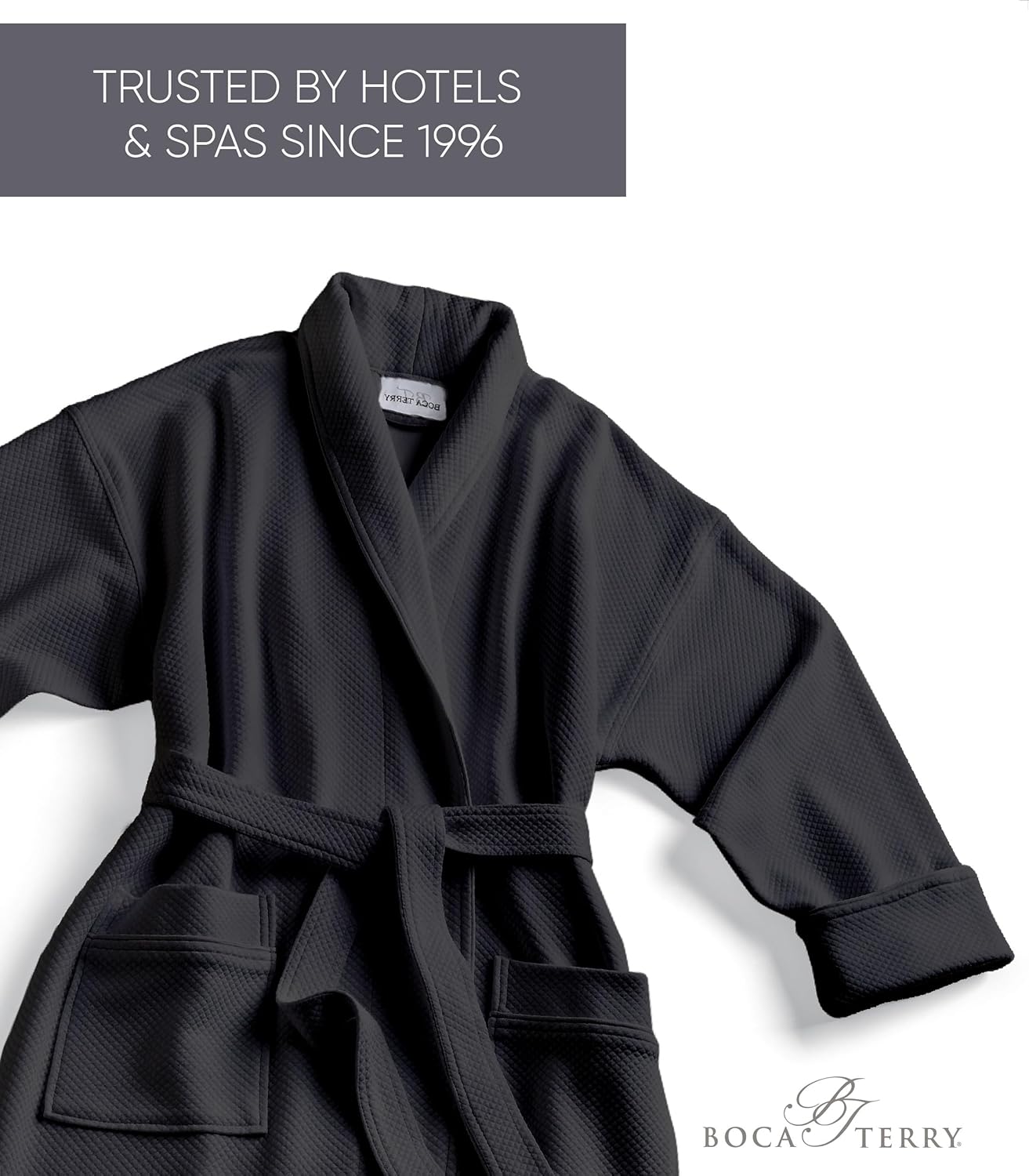 Boca Terry Mens Soft Waffle Knit Robe - Long Spa, Resort & Hotel Bathrobe for Men - Luxury Bath Robe