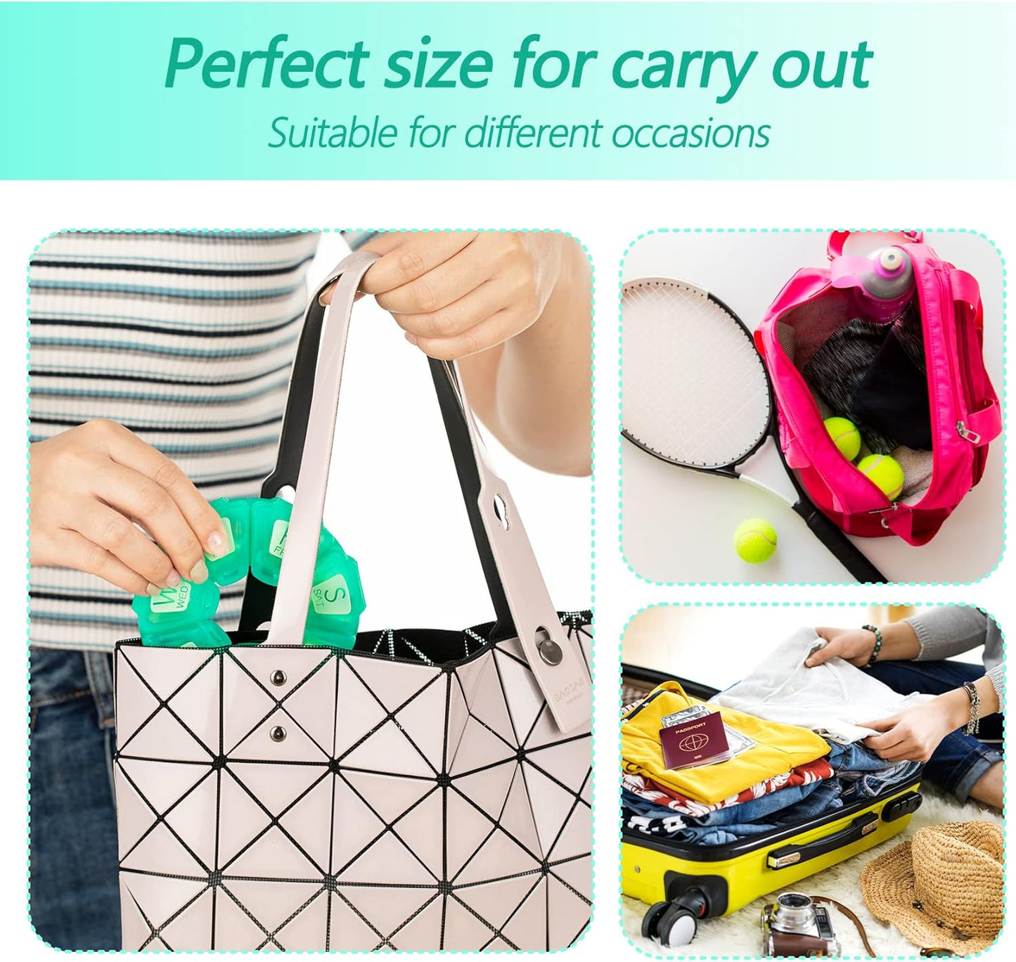 Round Weekly Pill Organizer, TPU Rubberized, Travel Pill Container 7 Day, with 7 Large Compartments, Great for Daily Vitamins & Supplements, Cute Pill Case with Large Letters and Braille (Grey)