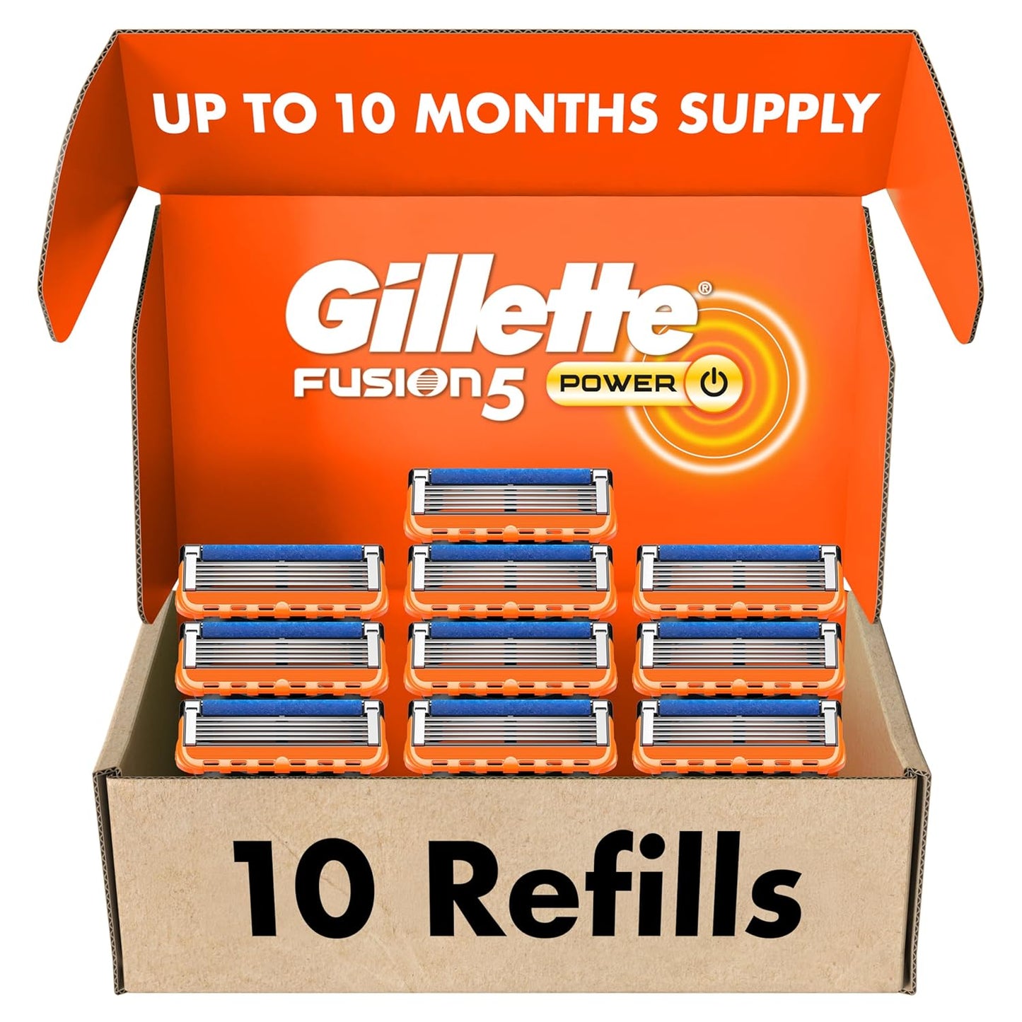 Gillette Fusion5 Power Razor Refills for Men, 10 Razor Cartridges, Larger Lubrication Strip, Precision Trimmer, 5-Blade Razor Blades for Close Shave