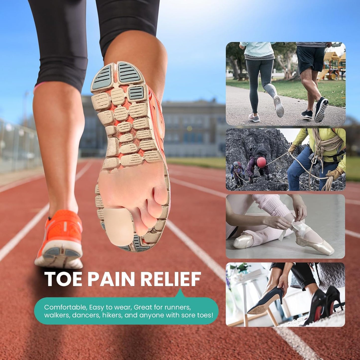 Welnove Gel Toe Cap and Protector - Silicone Toe Covers - Toe Cushions for Pain Relief, Missing or Ingrown Toenails, Corns, Calluses, Blisters (8 Large, Beige)