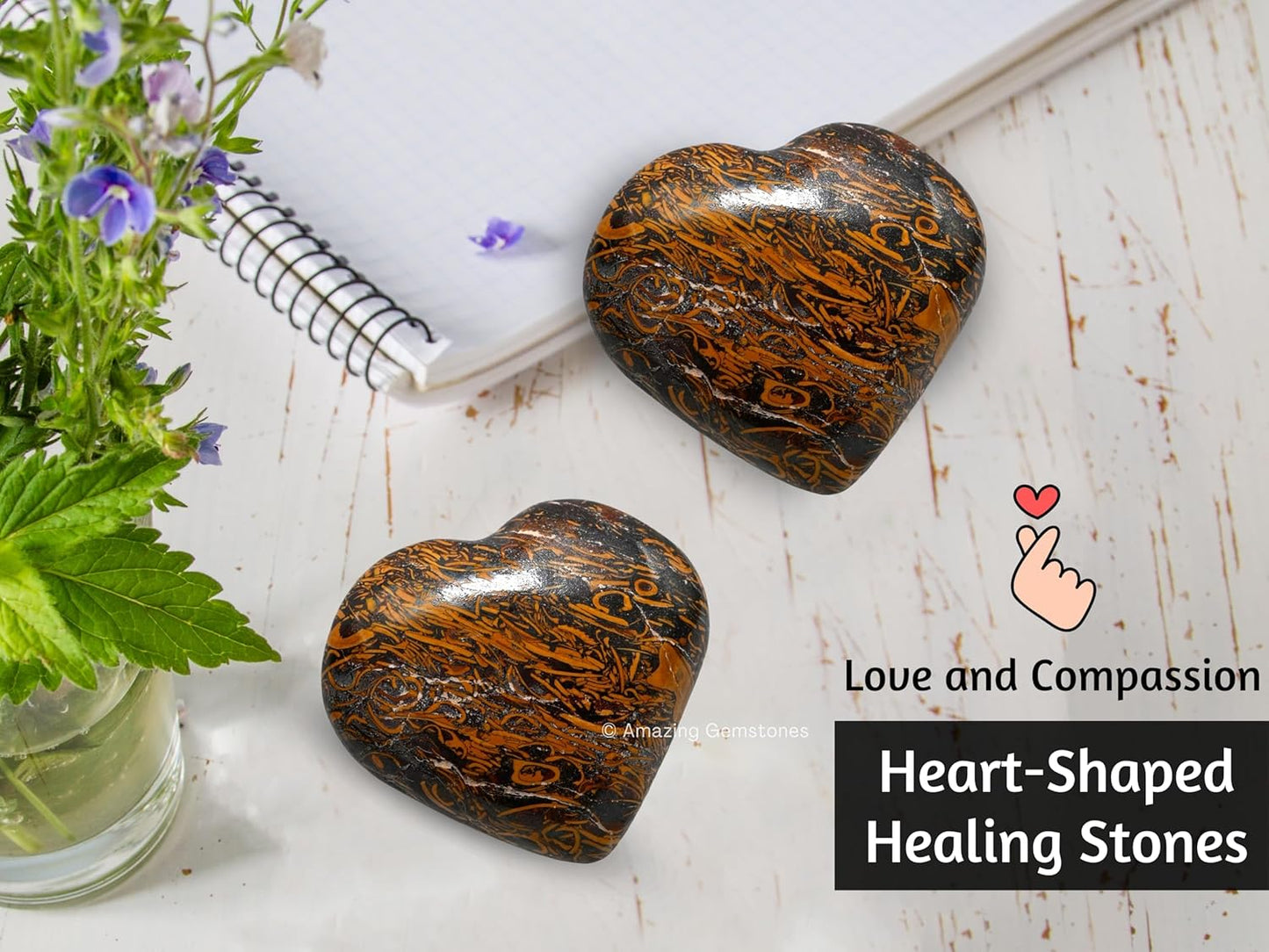 Mariyam Jasper Crystal Heart Palm Stone - Pocket Massage Worry Stone for Natural Body Chakra Balancing, Reiki Healing and Crystal Grid
