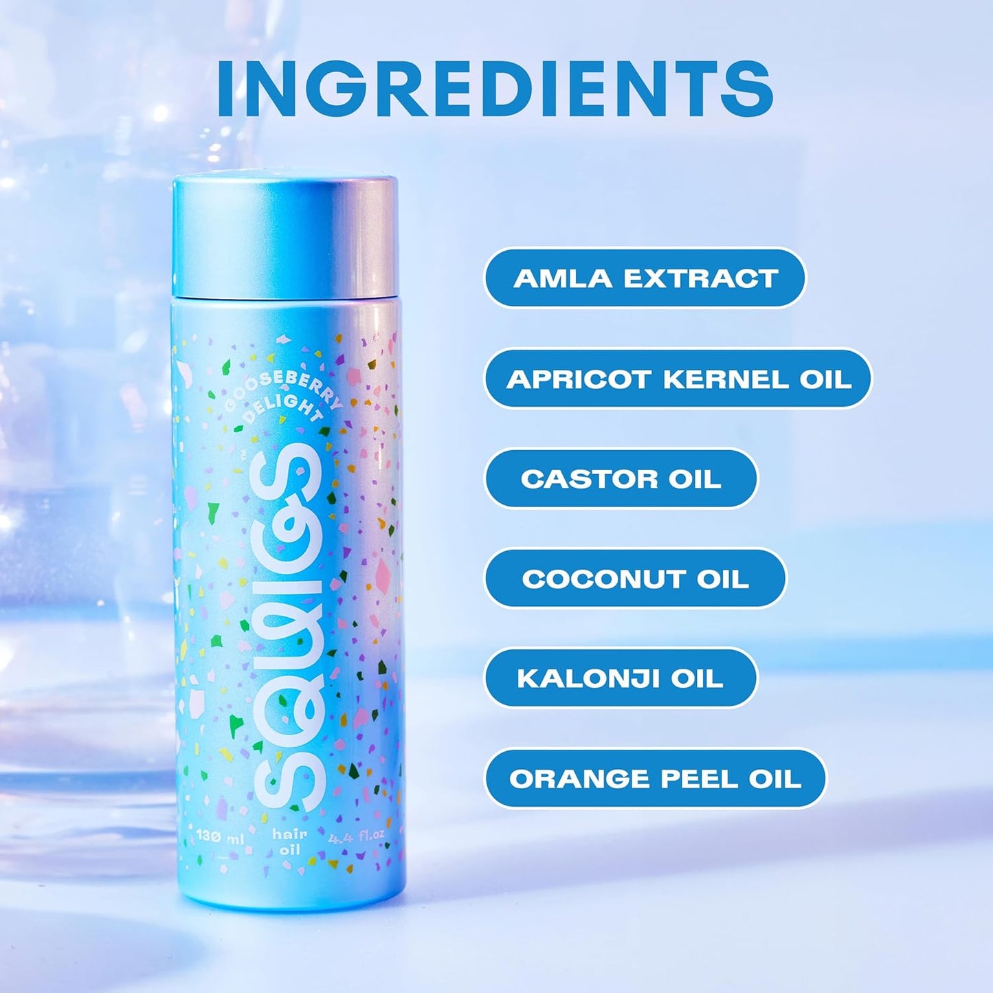 Squigs Hair Growth Oil for Dry & Damaged Hair – with Amla, Castor & Coconut Oil Blend for Frizz Control, Hydration & Scalp Treatment – Pre-Wash & Styling Treatment – 130ml