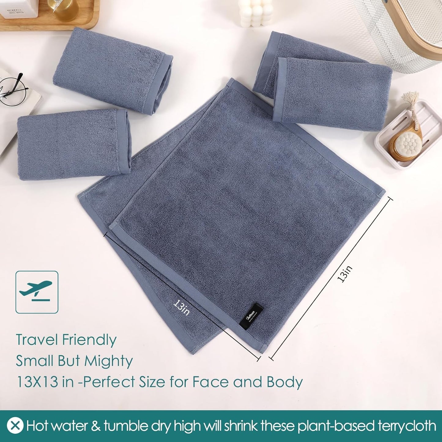 Reusable Makeup Remover Towels, Super Soft and Gentle Face Towels on Sensitive Skin, 13x13 inch Extra Large Wash Cloths for Face and Body, Easy to Clean Fast Dry Denim Blue Facial Cleaning Cloths