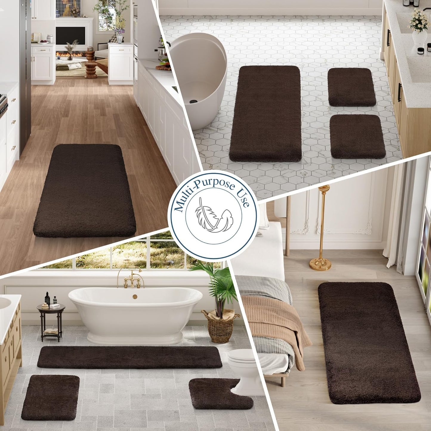 Walensee Large Bathroom Rug (24 x 48, Brown) Extra Soft and Absorbent Shaggy Bath Mat, Machine Washable Microfiber, Non Slip Luxury Floor Mat