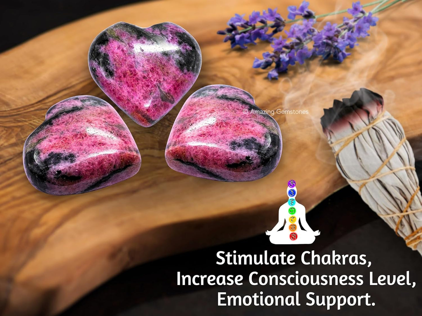 Rhodonite Crystal Heart Palm Stone - Pocket Massage Worry Stone for Natural Body Chakra Balancing, Reiki Healing and Crystal Grid