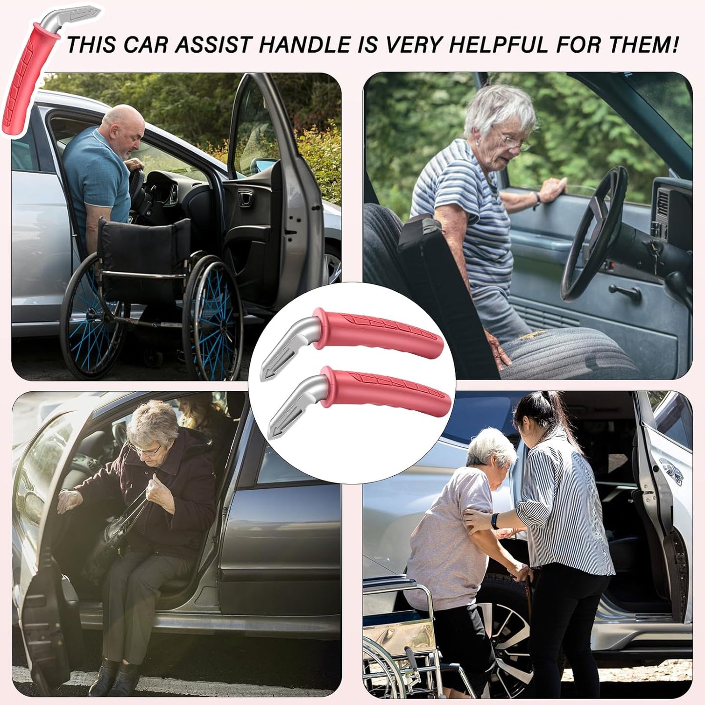 2 Pack Car Handle Assist for Elderly - Vehicle Support Handle - Auto Grab Bar Cane Support Aid - for All Vehicles - Portable Assistive Device for Seniors, Handicapped - Best Gifts for Elderly