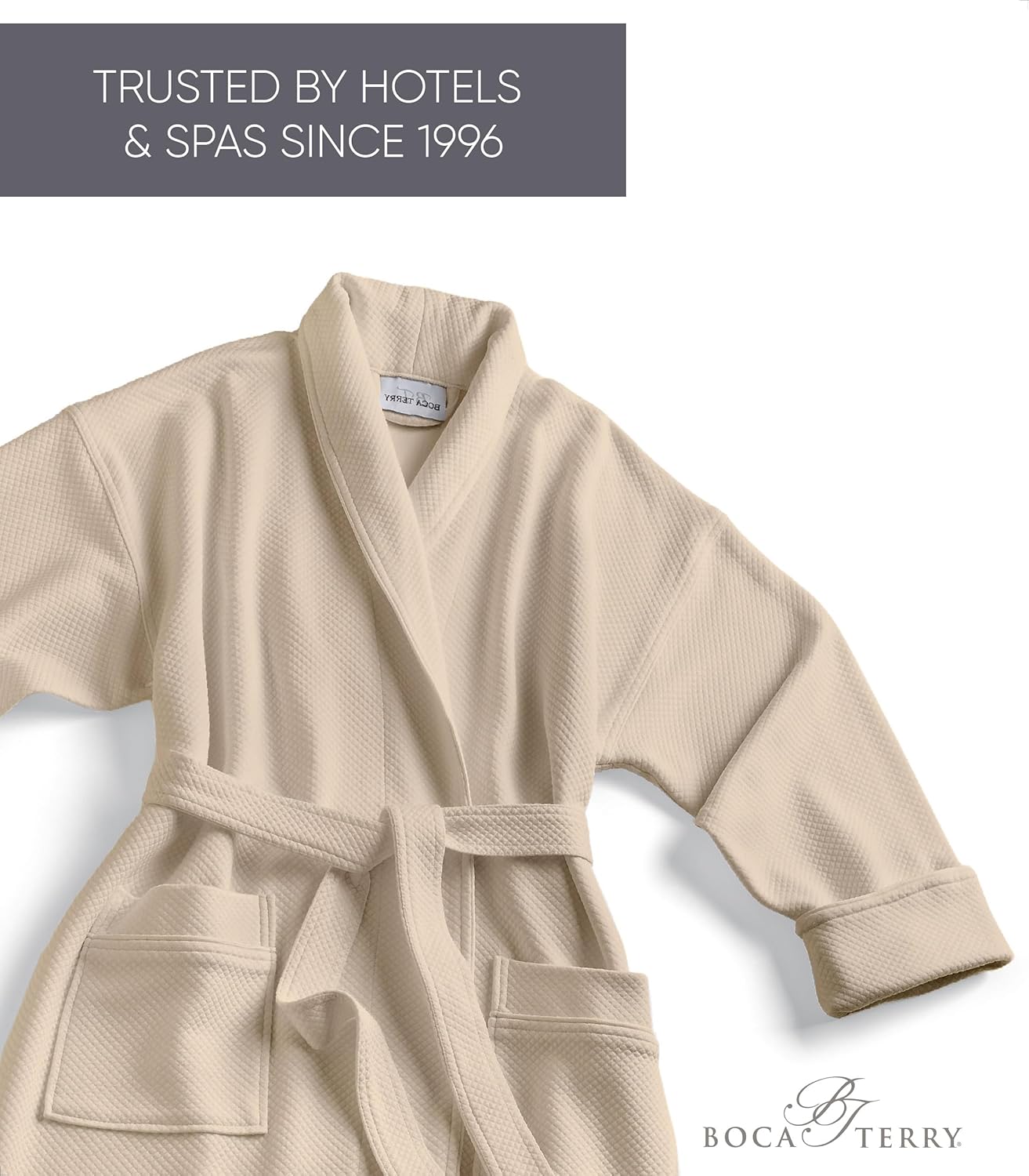 Boca Terry Mens Soft Waffle Knit Robe - Long Spa, Resort & Hotel Bathrobe for Men - Luxury Bath Robe